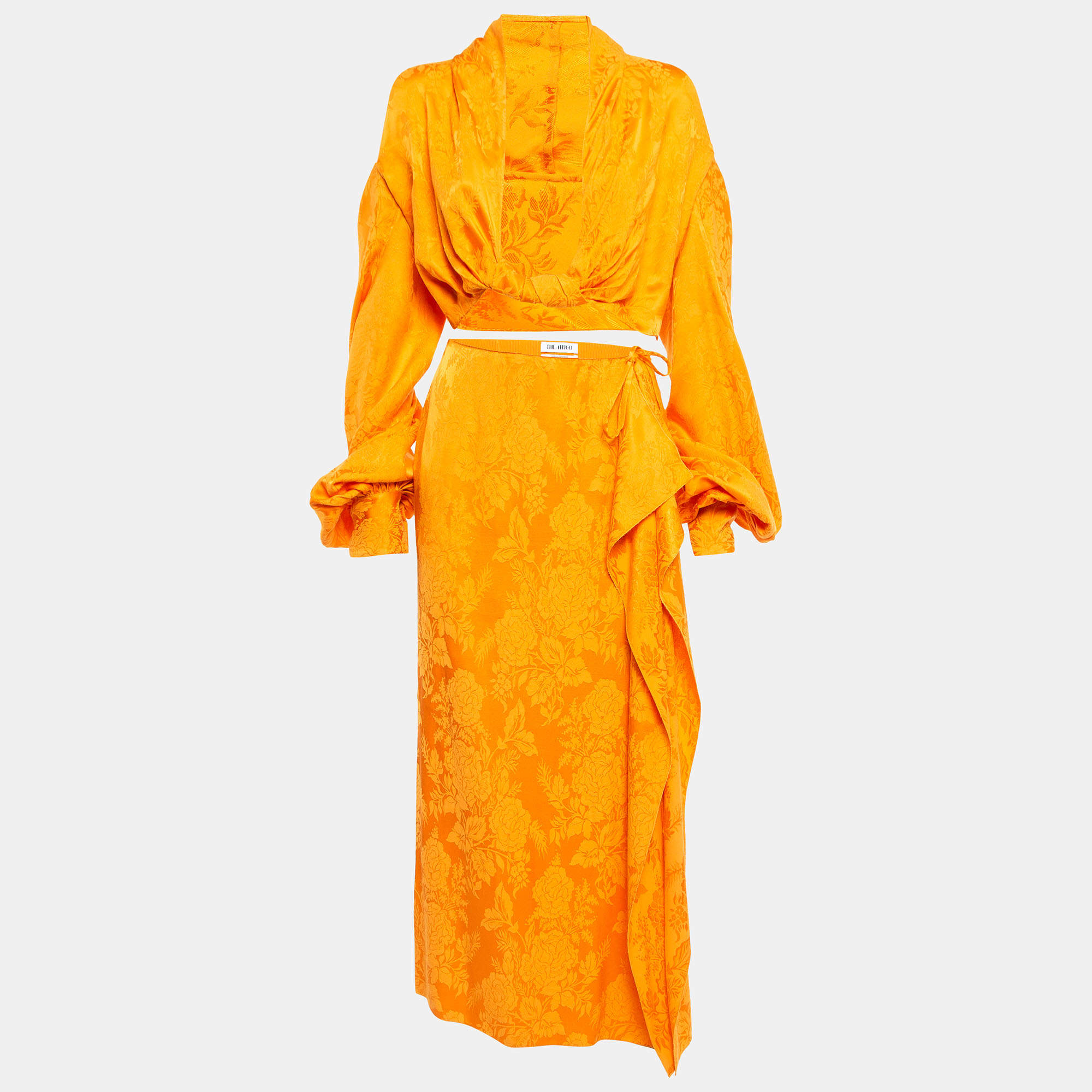 Pre Owned The Attico Orange Jacquard Top & Skirt Set M