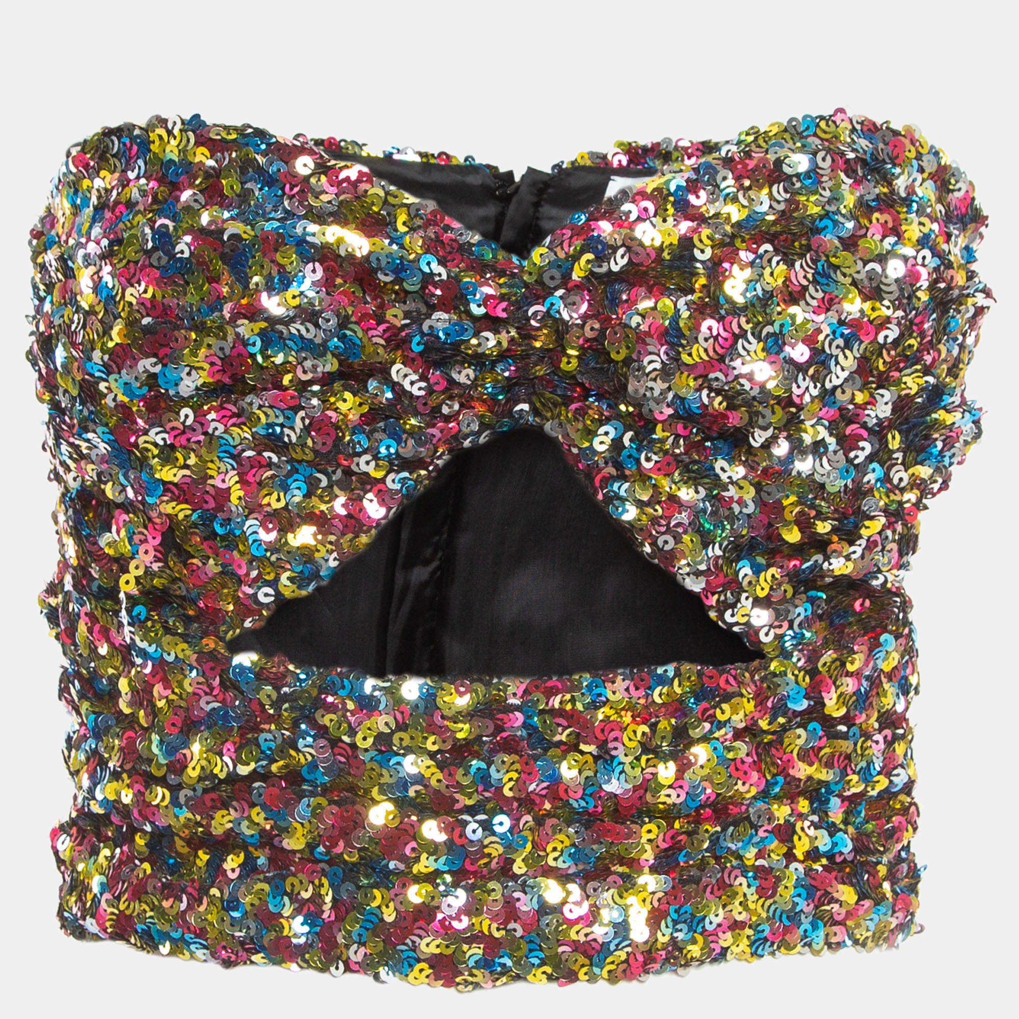 Pre Owned The Attico Multicolor Sequined Strapless Crop Top S