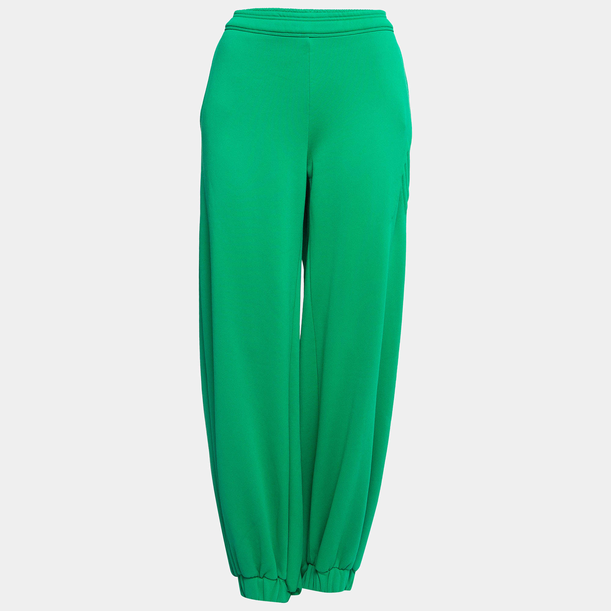 Pre Owned The Attico Green Logo Textured Knit Wide-Leg Sweatpants M