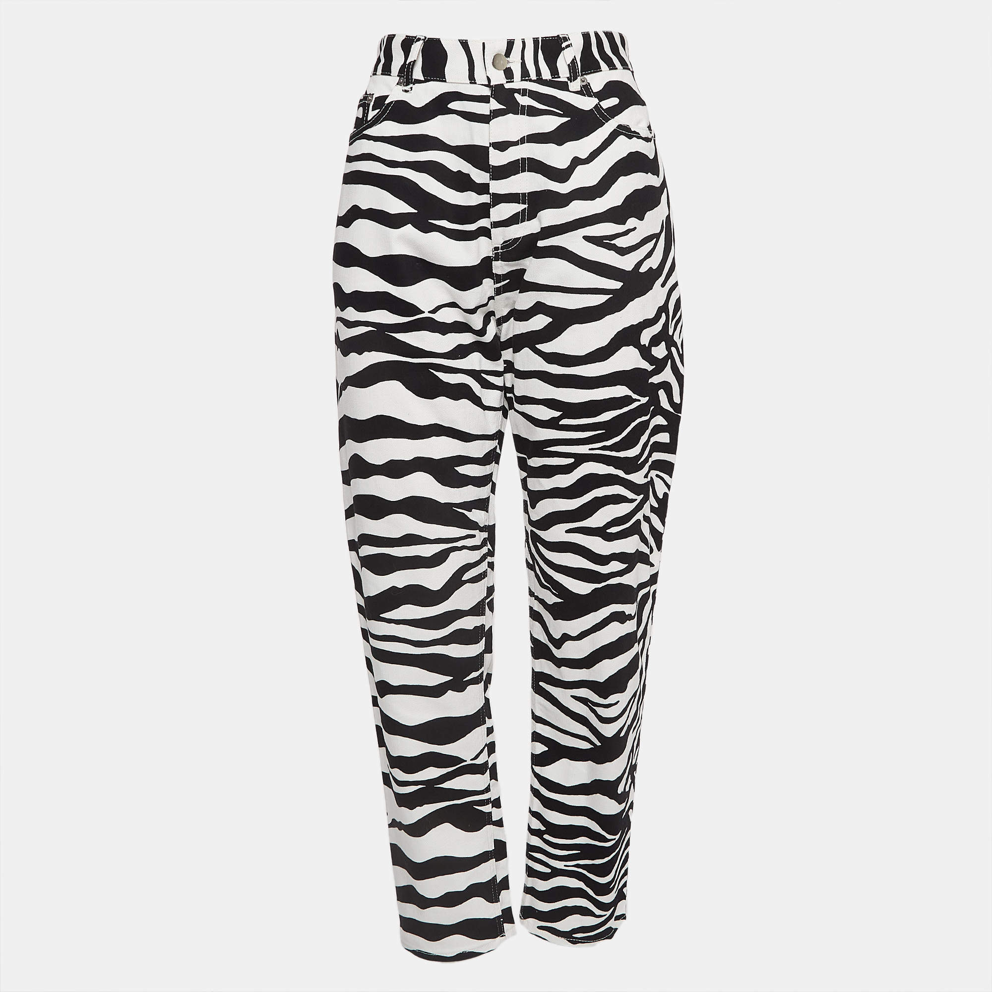 Pre Owned The Attico White Zebra Print Denim Jeans M Waist 28"