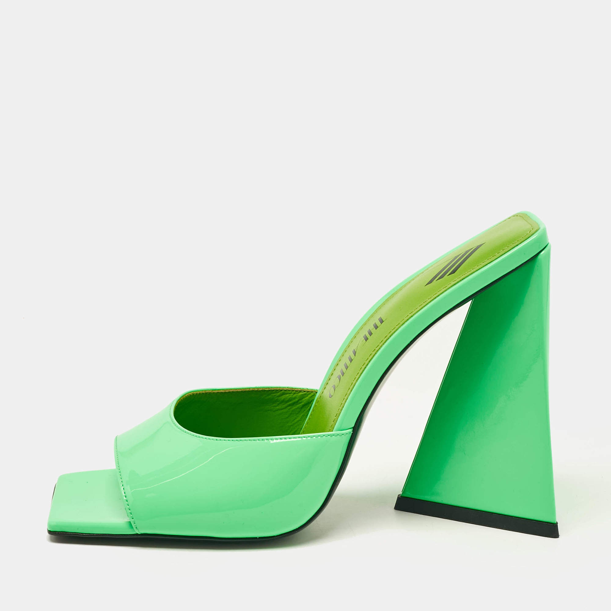 The Attico Neon Green Patent Leather Devon Slide Sandals Size 39