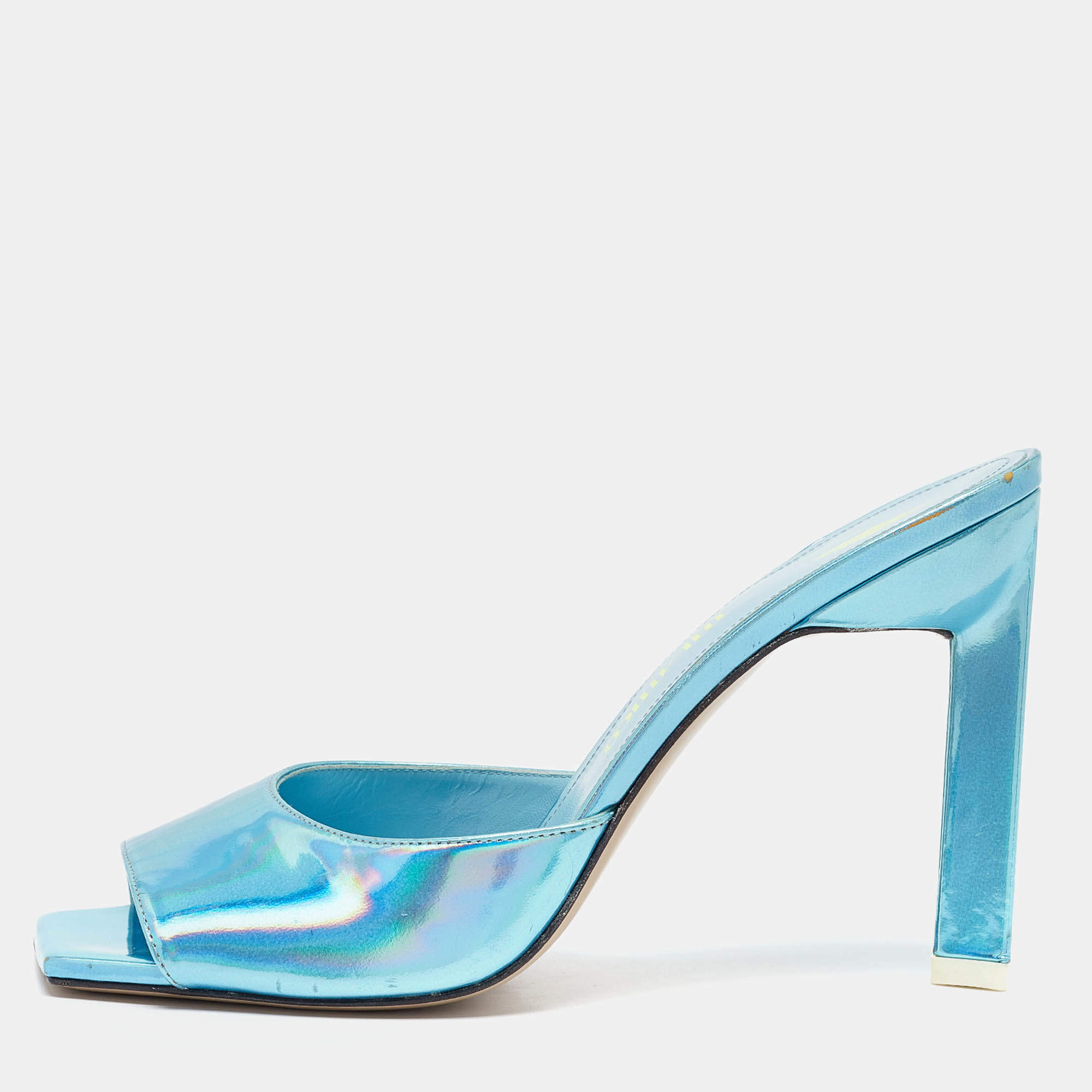 The Attico Blue Patent Leather Devon Slide Sandals Size 39.5