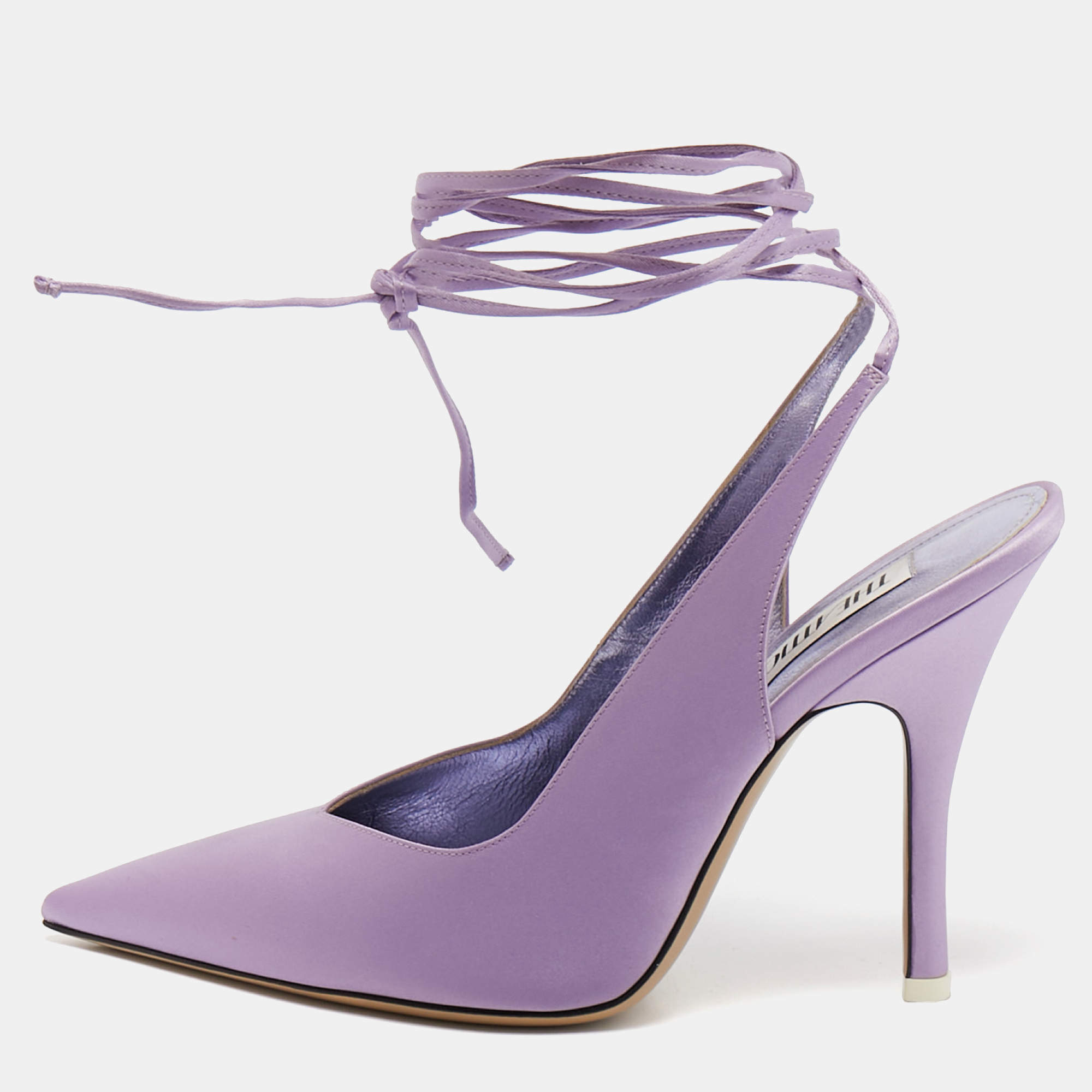The Attico Purple Satin Venus Ankle Wrap Pumps Size 39