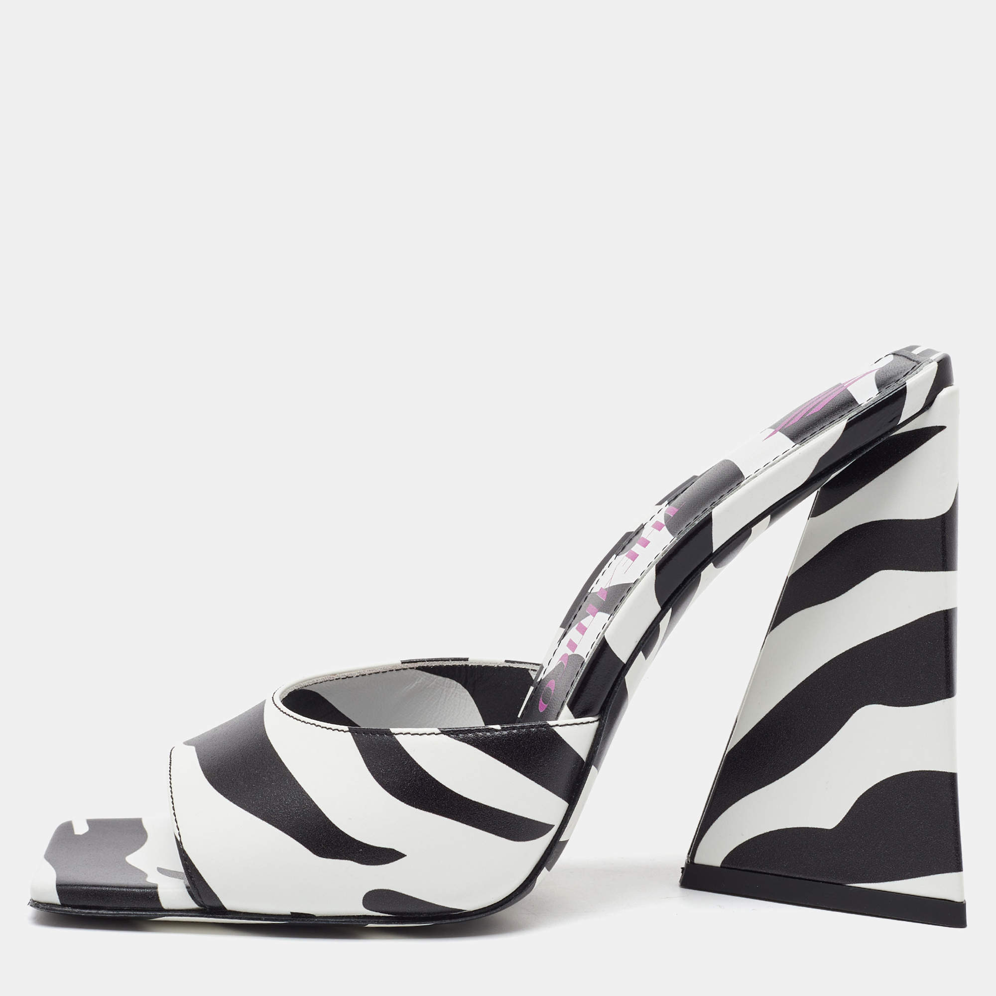 The Attico Black/White Zebra Print Leather Devon Open Toe Sandals Size 39
