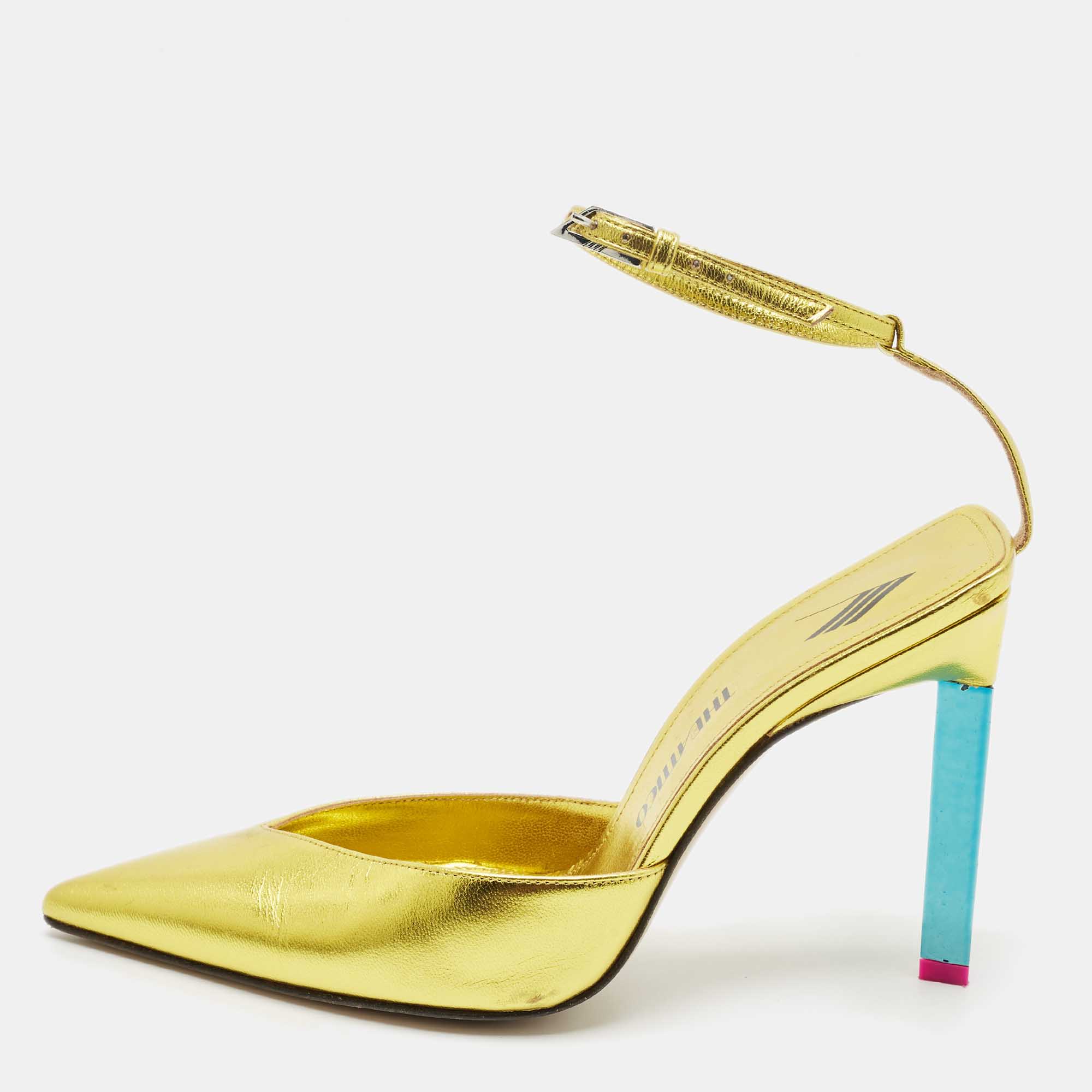 The Attico Gold Leather Perine Ankle Strap Pumps Size 37