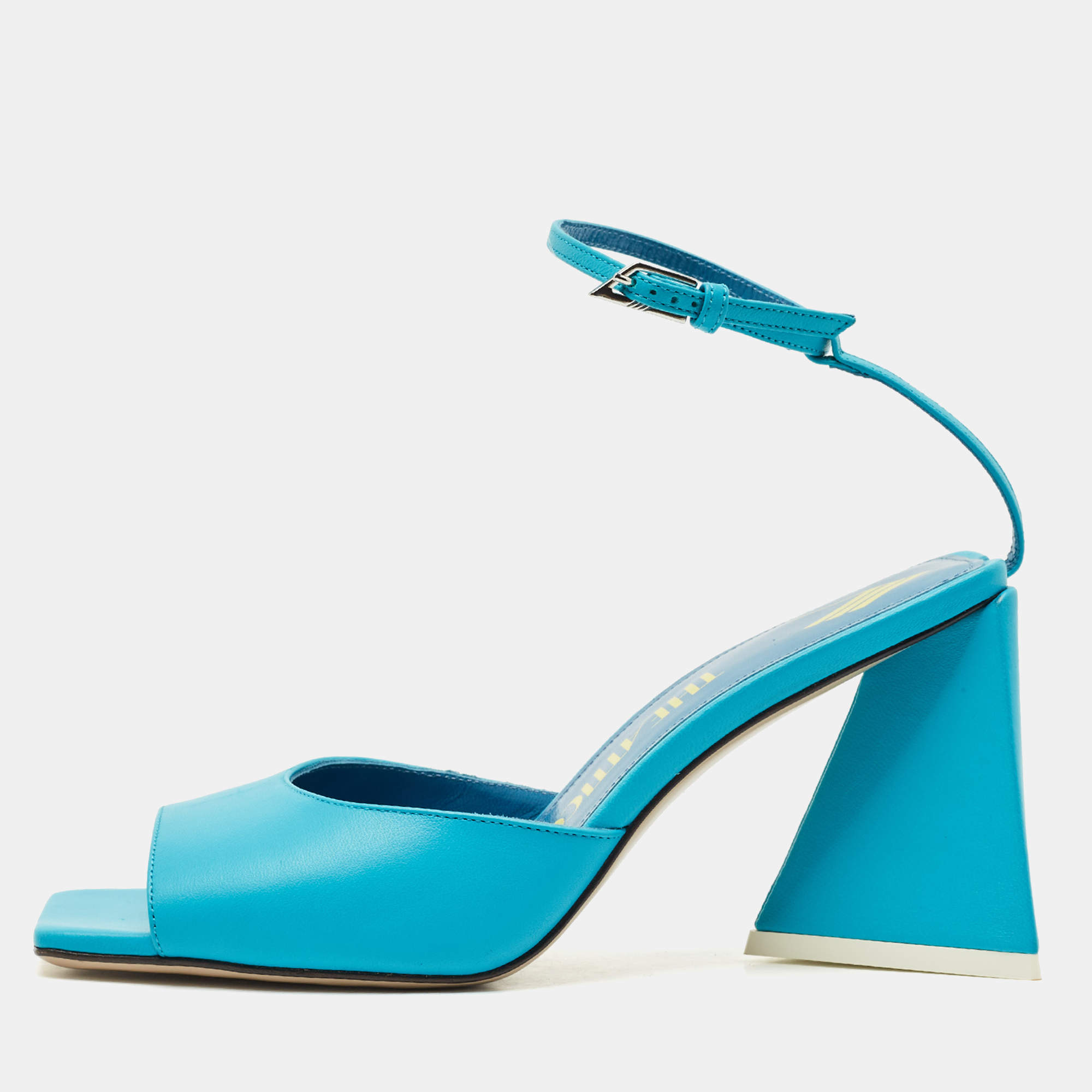 The Attico Blue Leather Piper Ankle Strap Sandals Size 38