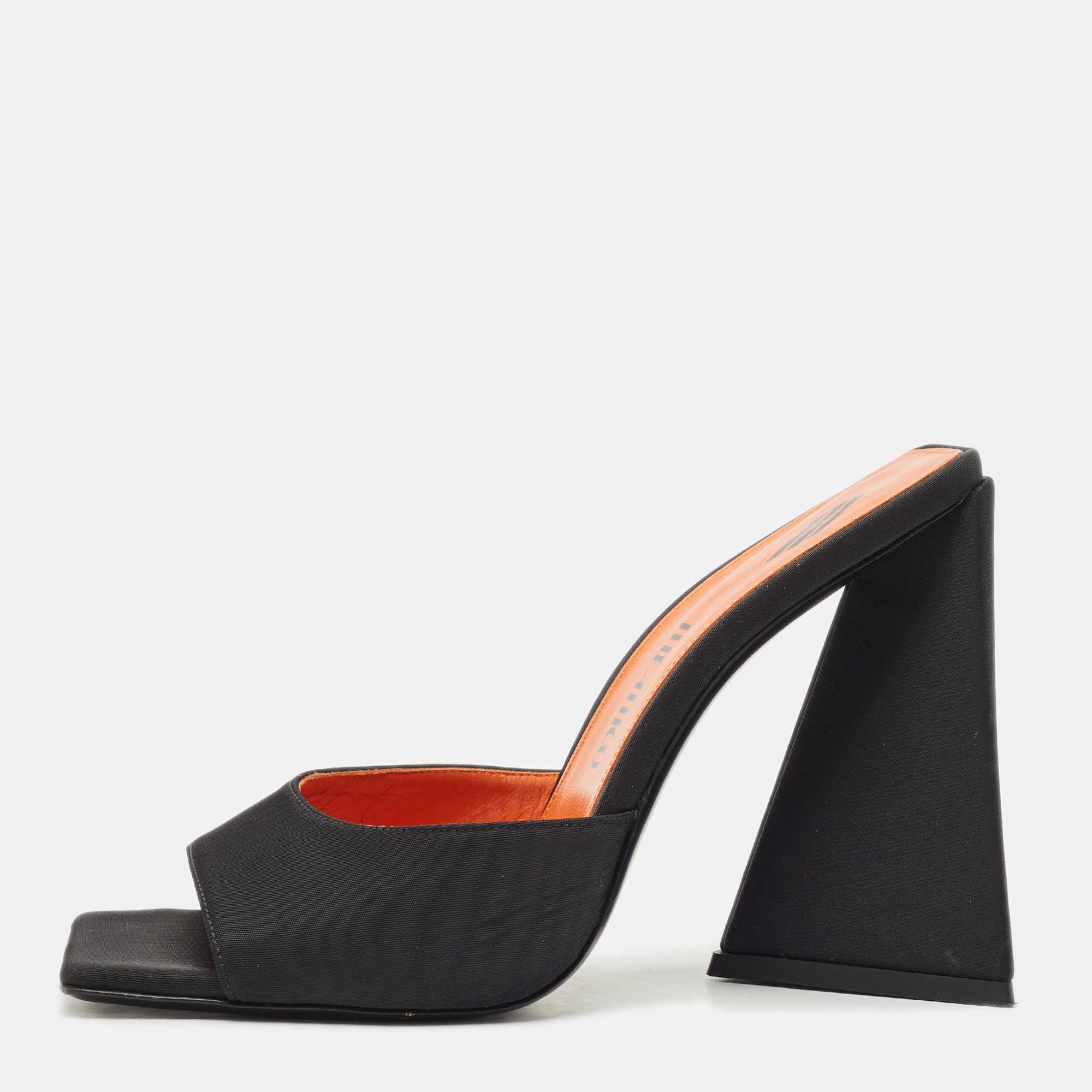 Pre Owned The Attico Black Satin Devon Block Heel Slide Sandals Size 39