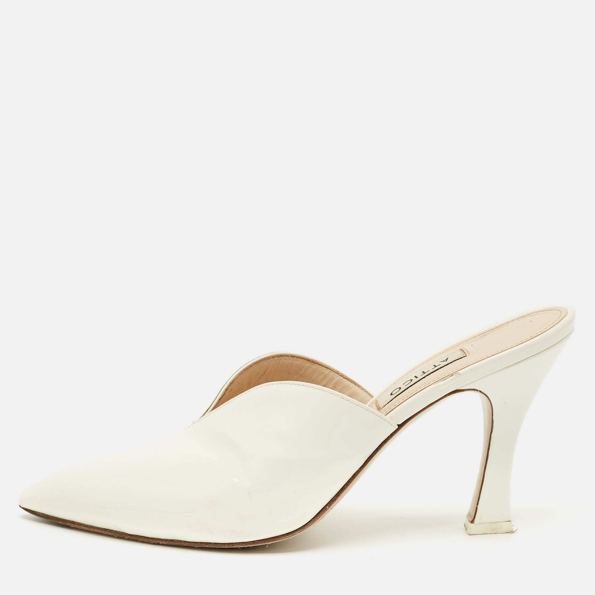 Pre Owned The Attico White Patent Leather Monica Mules Size 38