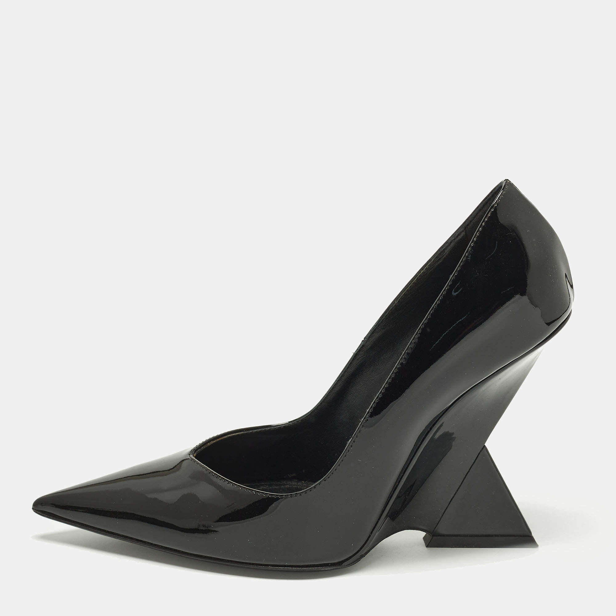 Pre Owned The Attico Cheope Size 38.5 Black Patent Leather Wedge Pumps