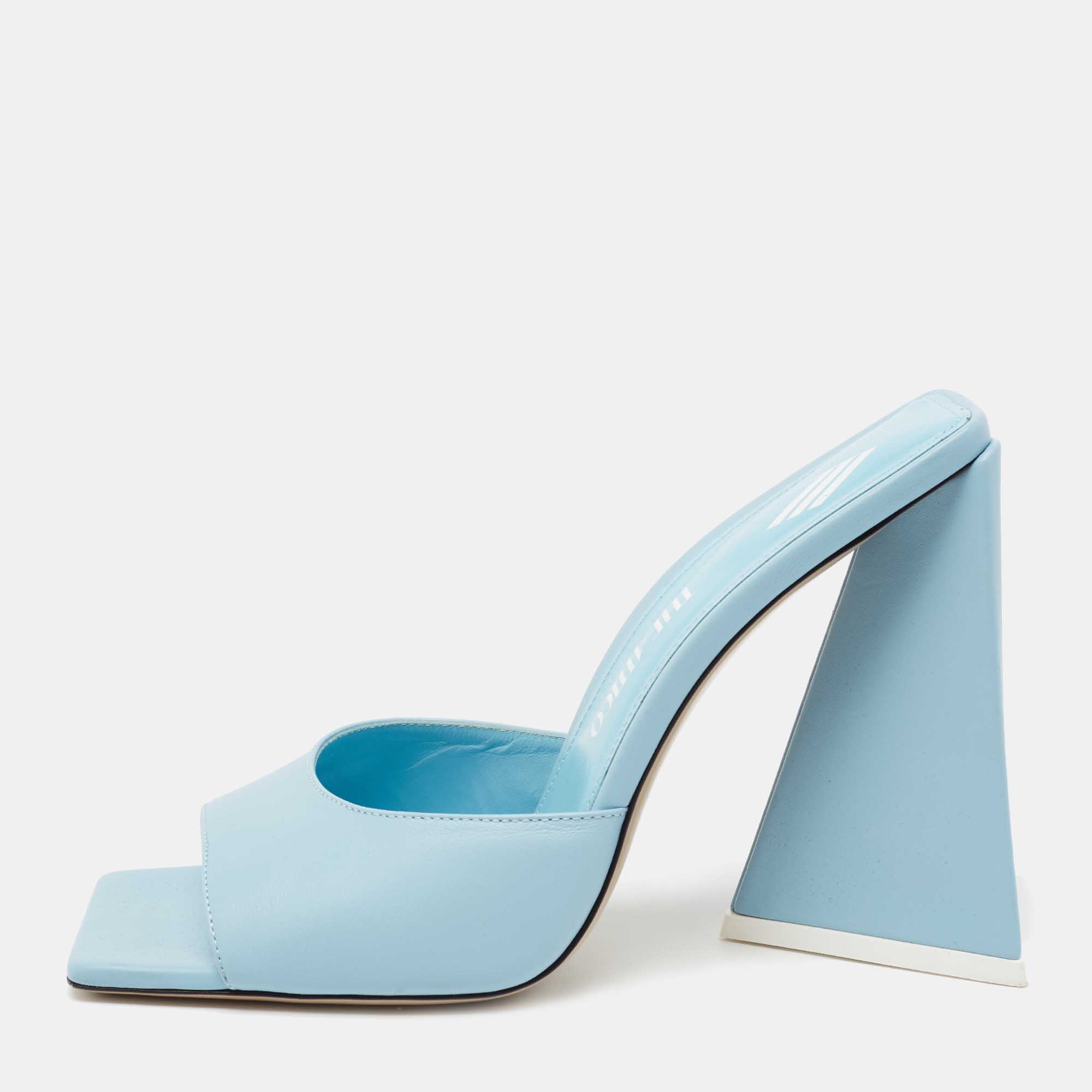 Pre Owned The Attico Sky Blue Leather Devon Open Toe Sandals Size 39