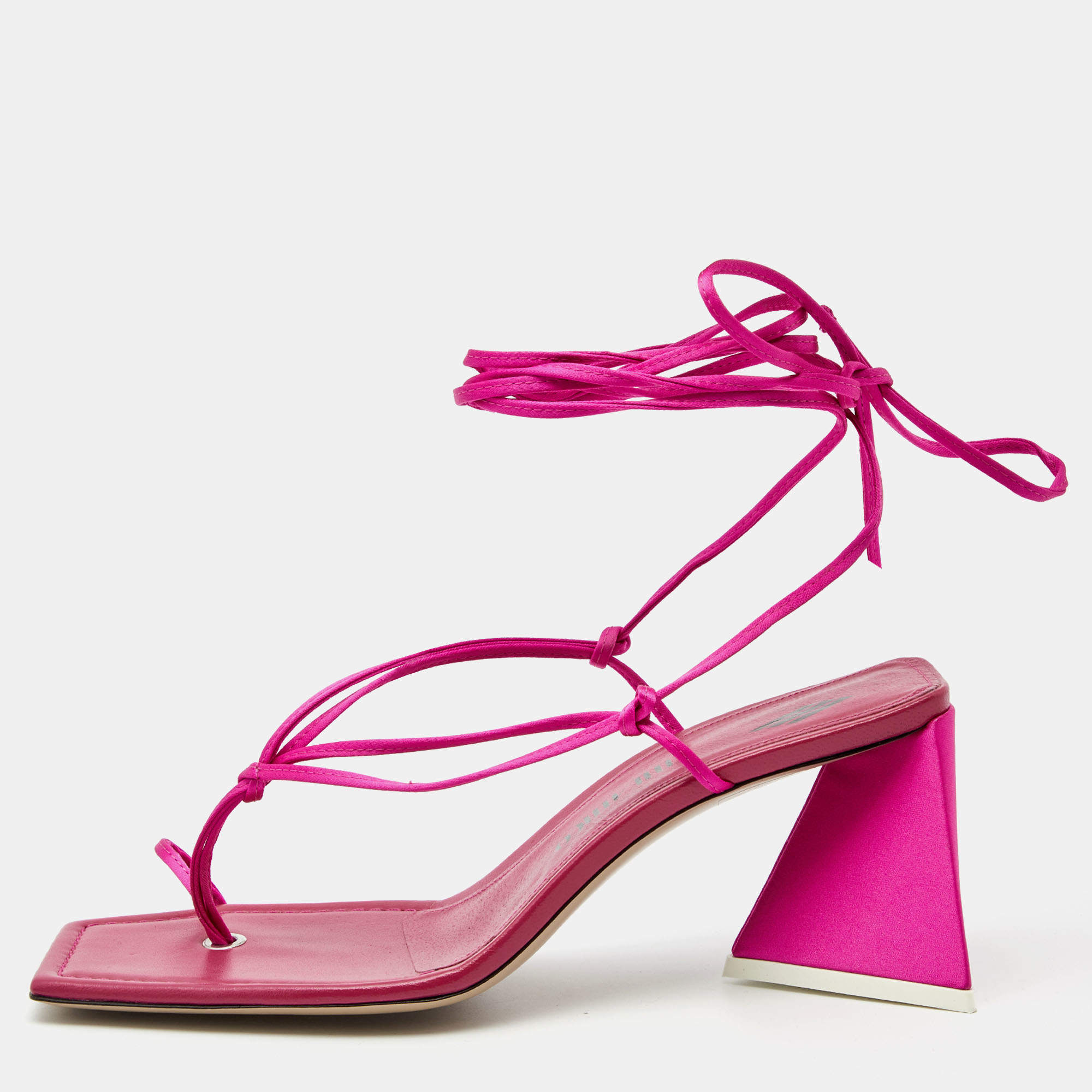 Pre Owned The Attico Pink Satin Ankle Wrap Sandals Size 40