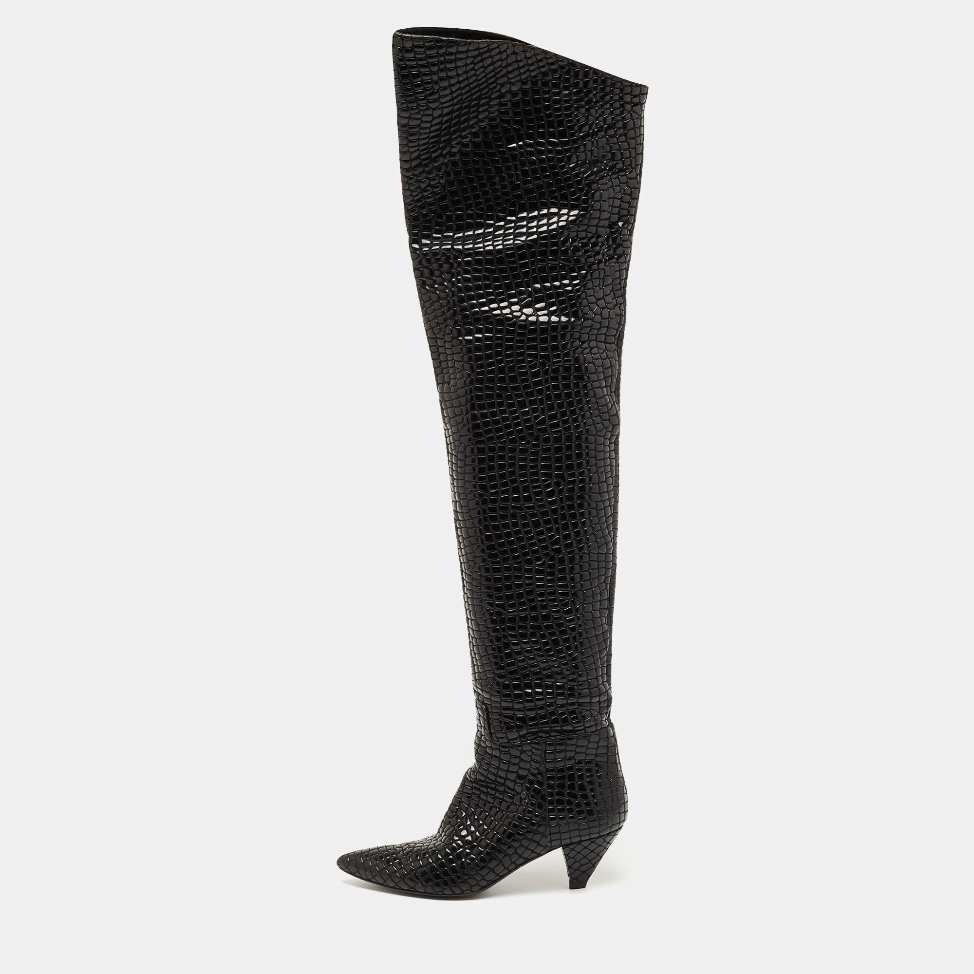 The Attico Black Croc Embossed Leather Over the Length Boots Size 39