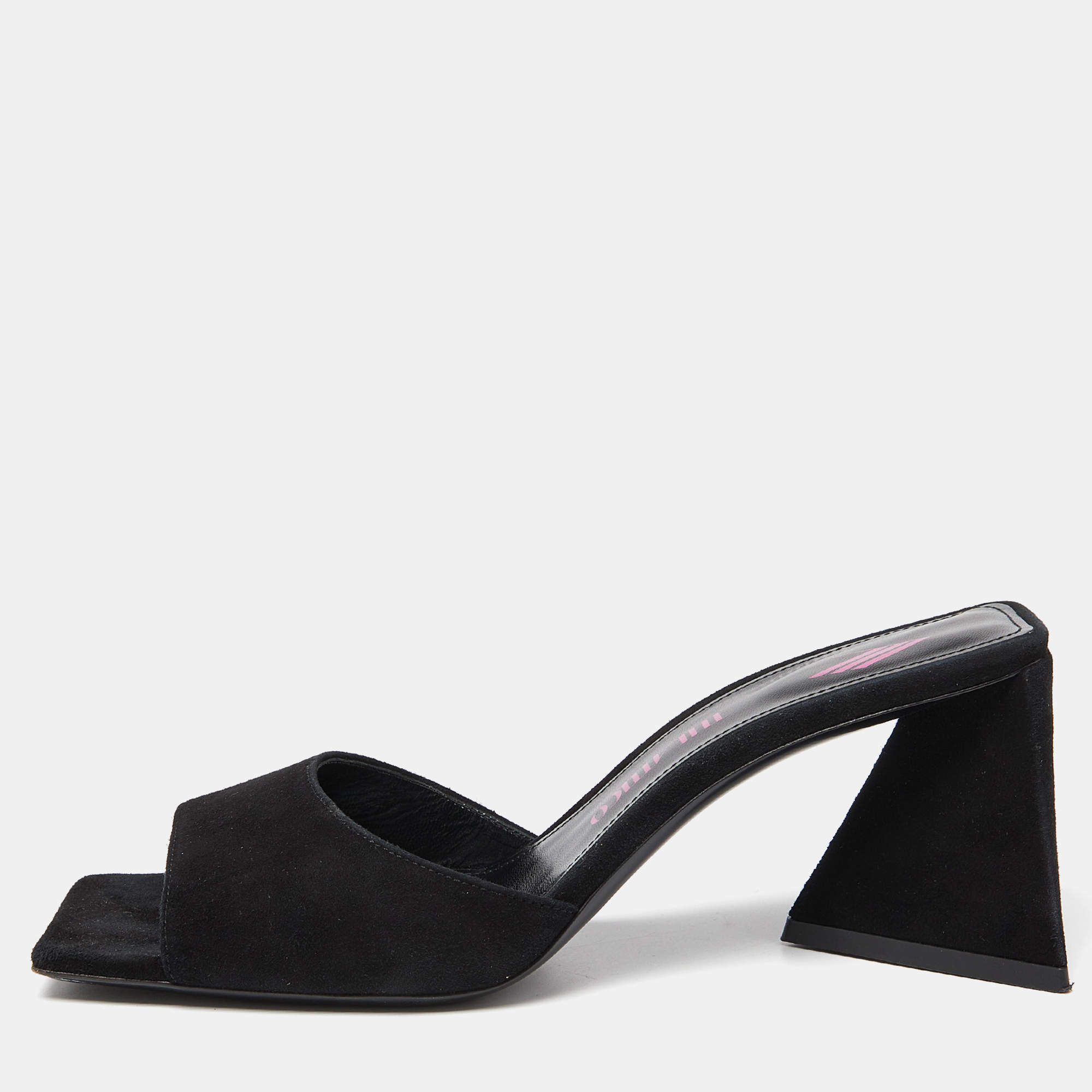 Pre Owned The Attico Black Suede Devon Slide Sandals Size 38.5