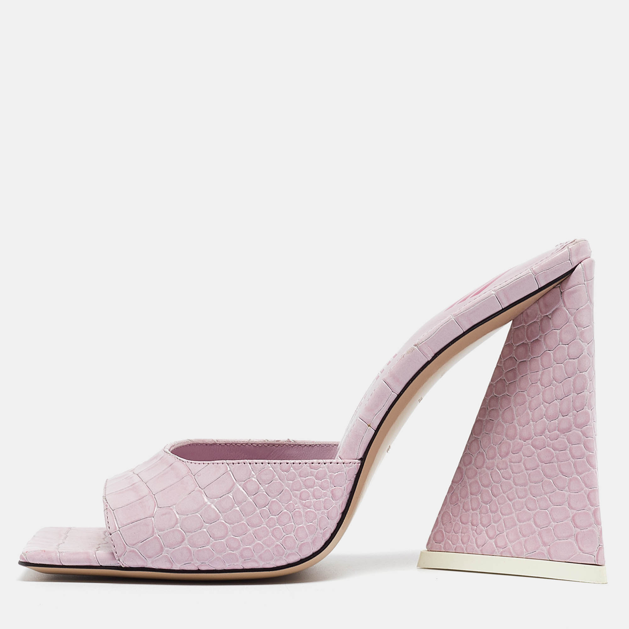 Pre Owned The Attico Purple Embossed Croc Devon Sandals Size 36