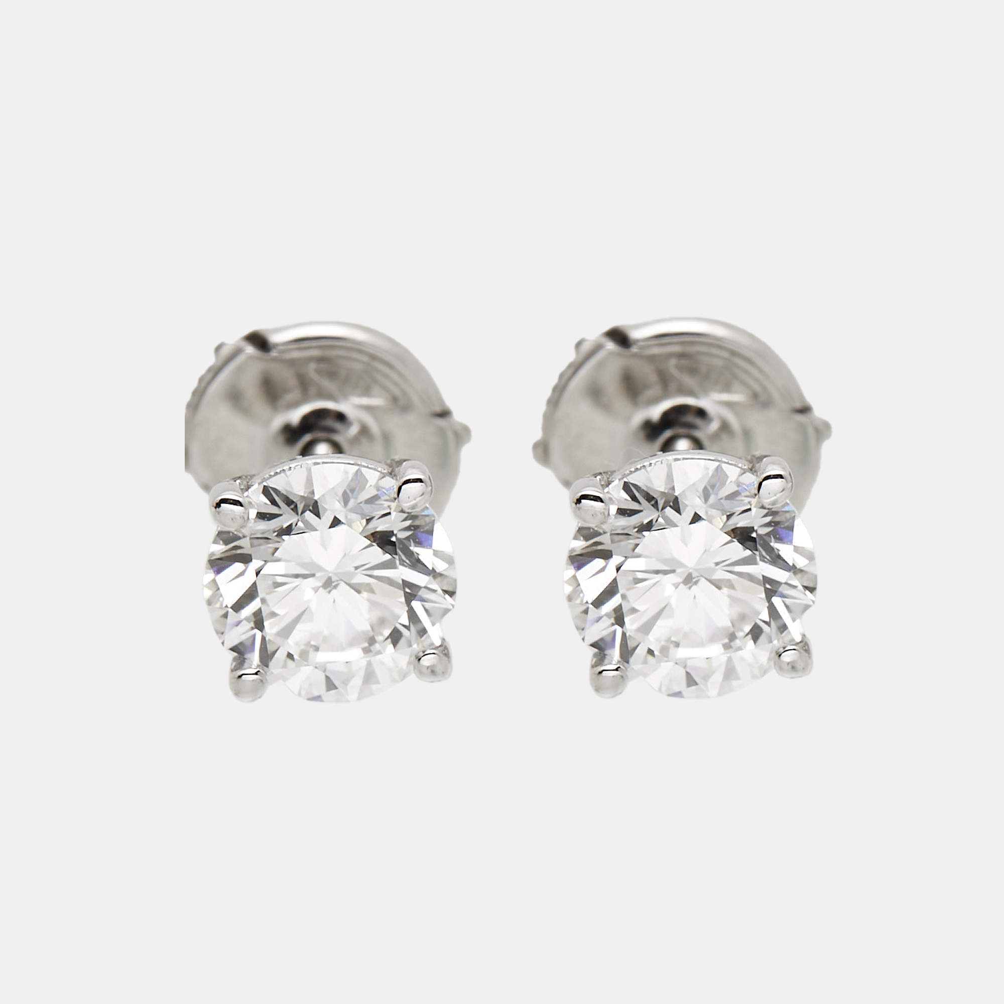 Pre Owned 2.00 cts Round Brilliant Cut 18k White Gold Lab Grown Diamonds Solitaire Stud Earrings