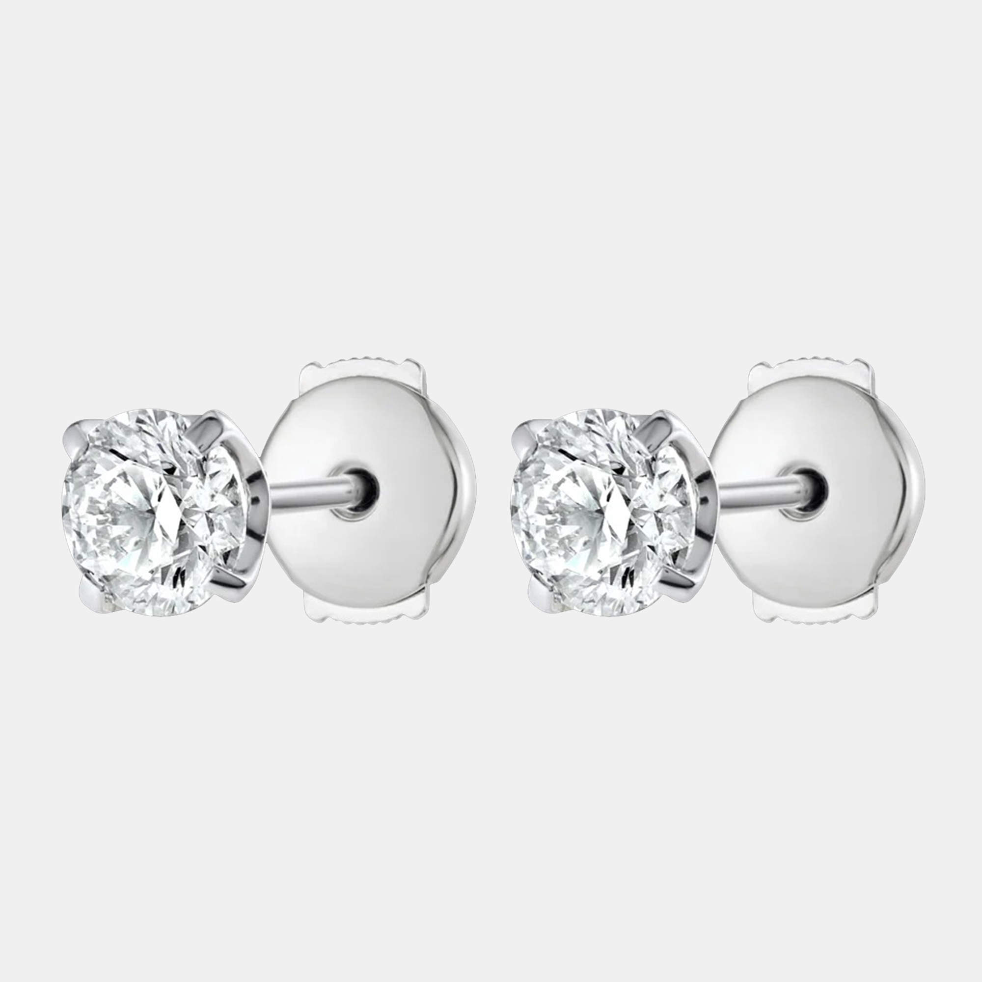 18k White Gold Classic 2.00 cts Lab Grown Diamond Stud Earrings