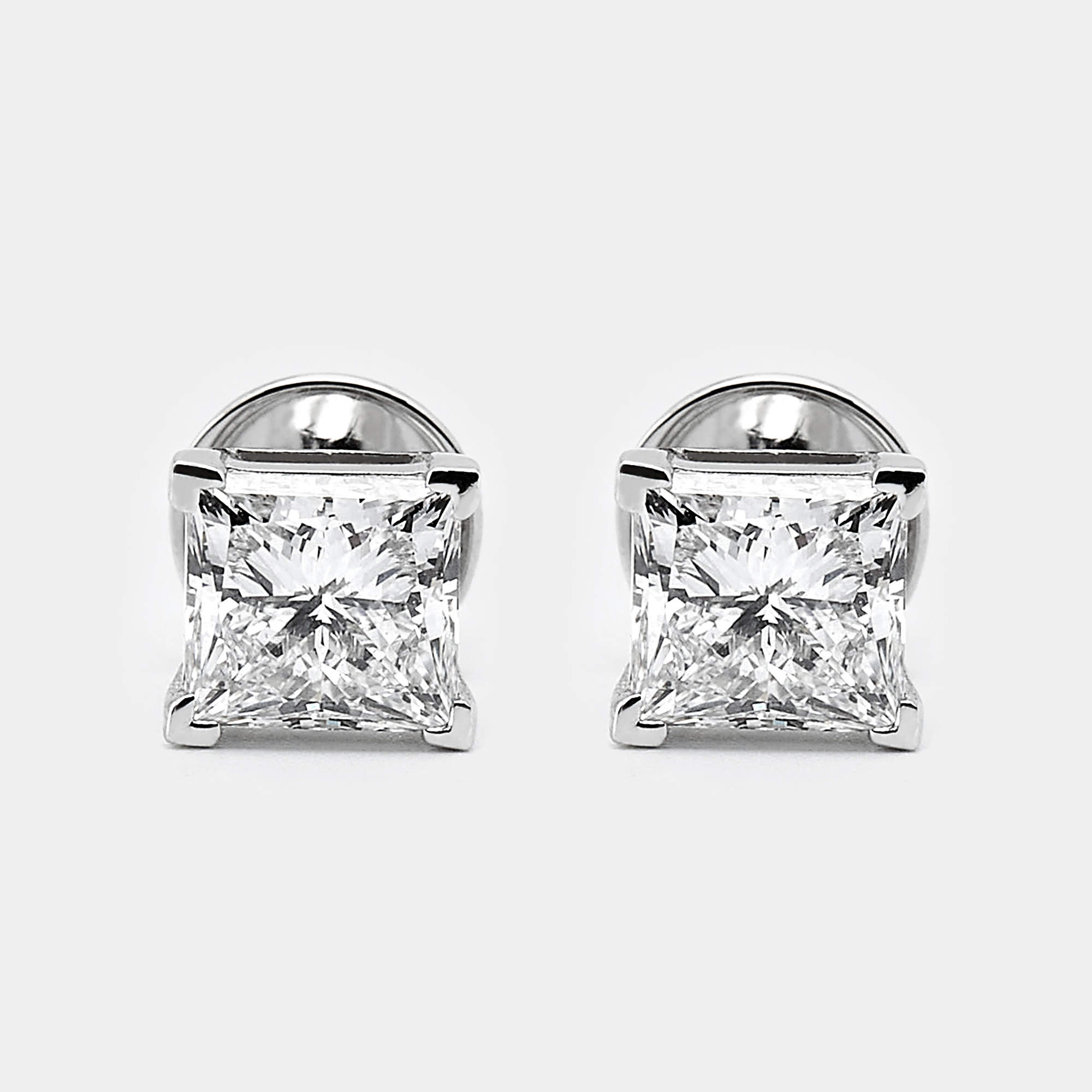 Pre Owned 18k White Gold Princess Cut Lab Grown Diamonds Earrings (Approx 3.00 ct)