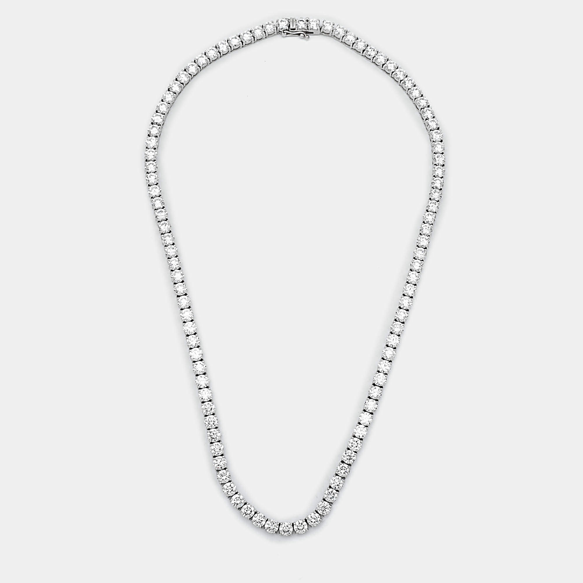 Pre Owned 28.8 cts Round Brilliant Cut 18k White Gold Lab Grown Diamonds Tennis Necklace