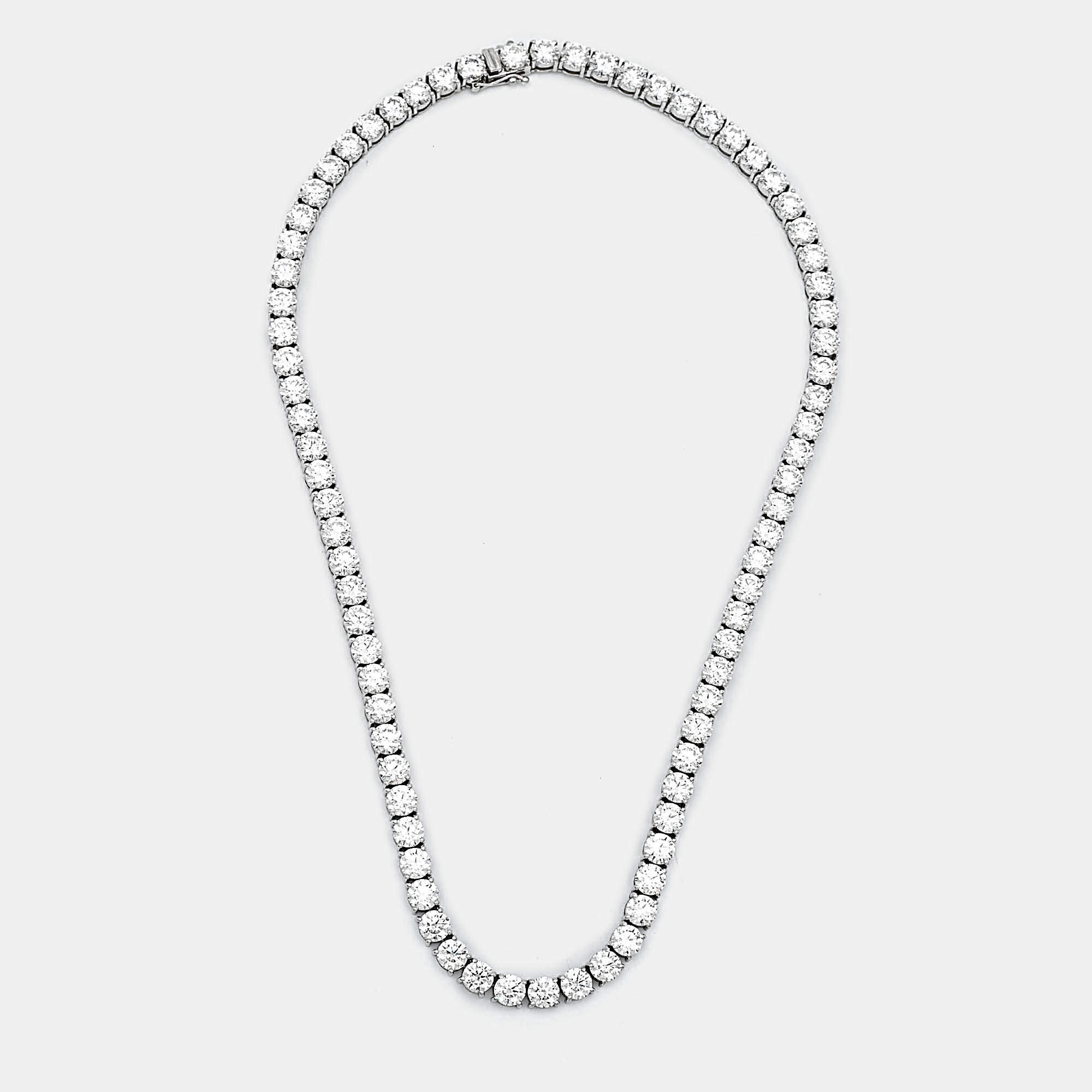 38.5 cts Round Brilliant 18k White Gold Lab Grown Diamonds Tennis Necklace 
