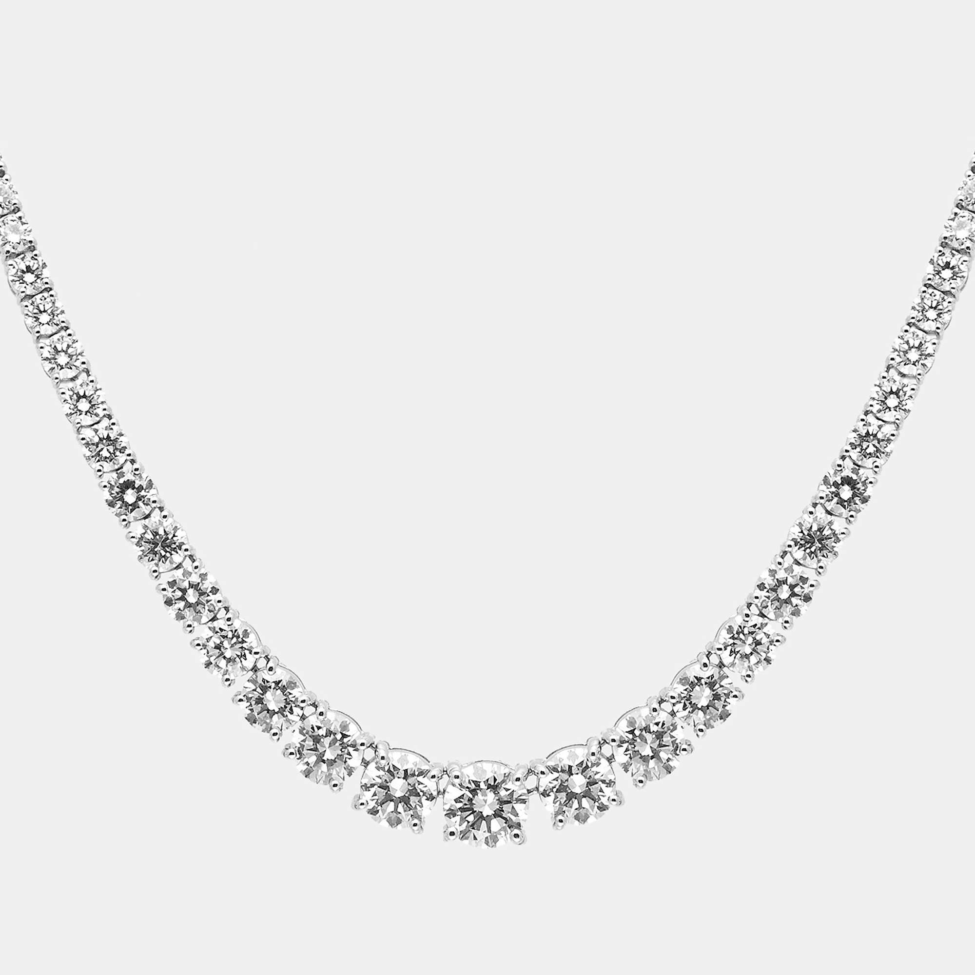 10.35 cts Round Brilliant Cut 18k White Gold Lab Grown Diamonds Graduating Necklace
