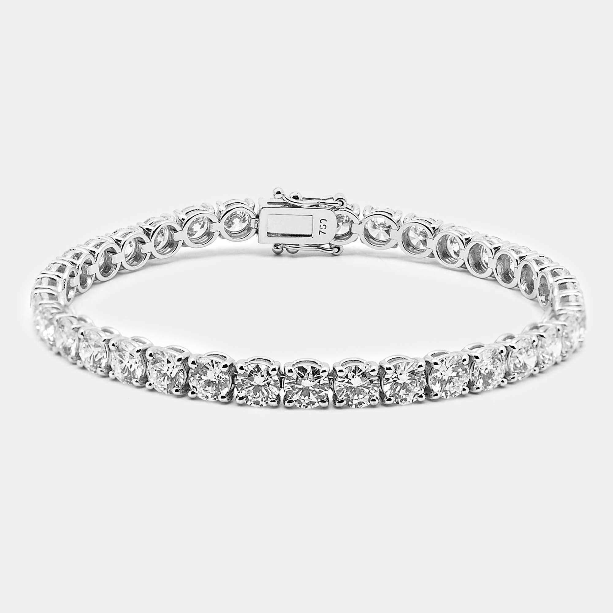 13.6 cts Round Brilliant Cut 18k White Gold Cut Lab Grown Diamonds Tennis Bracelet