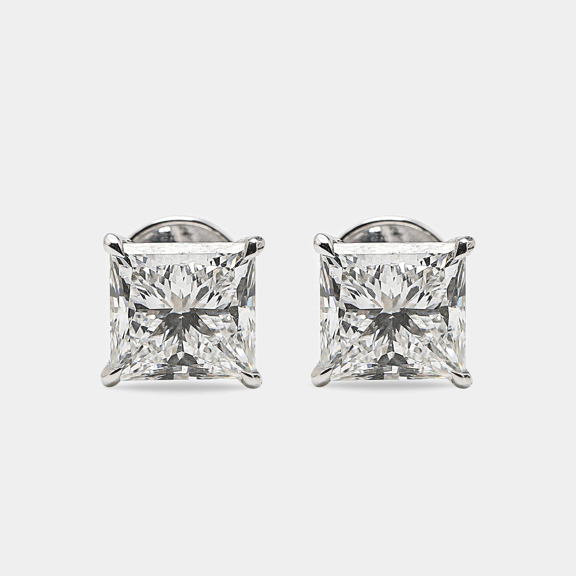6.00 cts Princess Cut 18k White Gold Lab Grown Diamonds Solitaire Stud Earrings