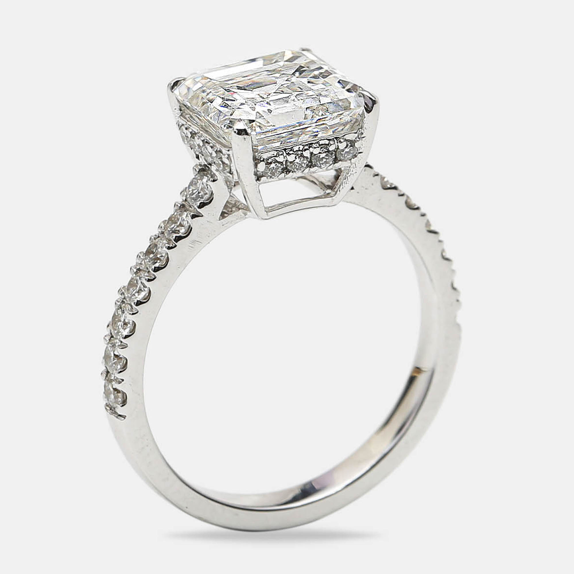 Pre Owned 18k White Gold Asscher Cut, Round Brilliant Lab Grown Diamonds Ring (Approx 3.80 cts)