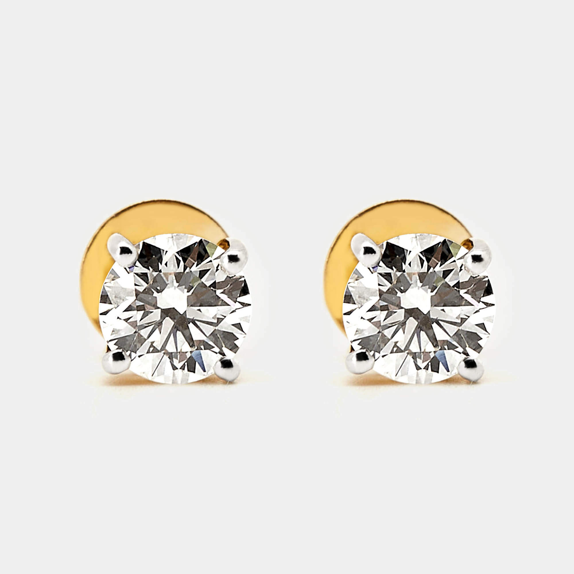 Pre Owned 2.00 cts Round Brilliant Cut 18k Yellow Gold Lab Grown Diamonds Earrings
