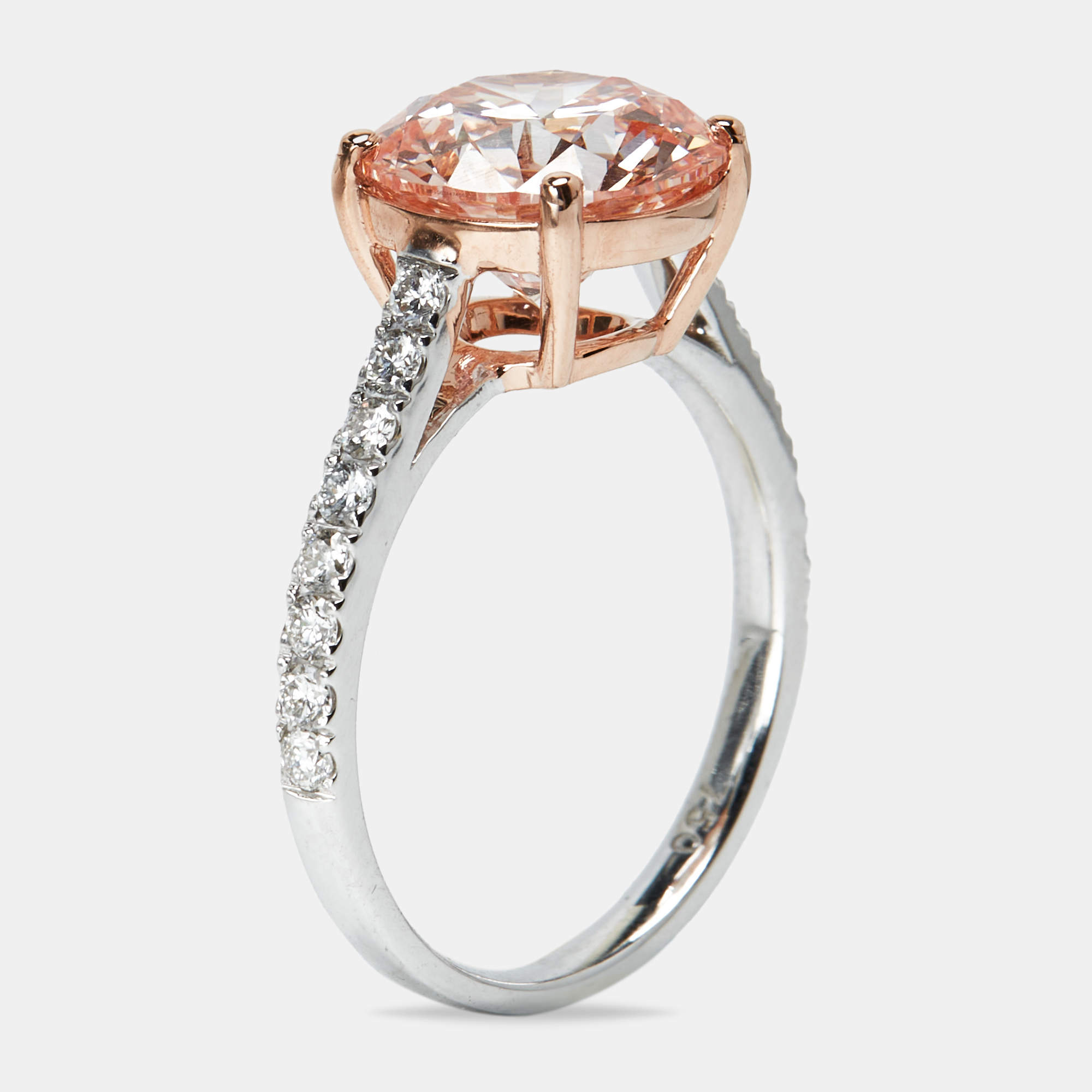 2.40 cts Pink Round Lab Grown Diamond 18k Two Tone Gold Ring Size 52