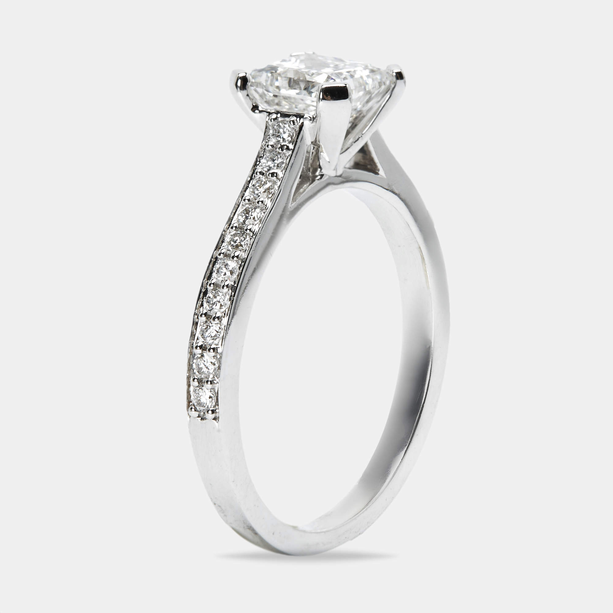 2.40 cts Princess and Round Lab Grown Diamond 18k White Gold Ring Size 57