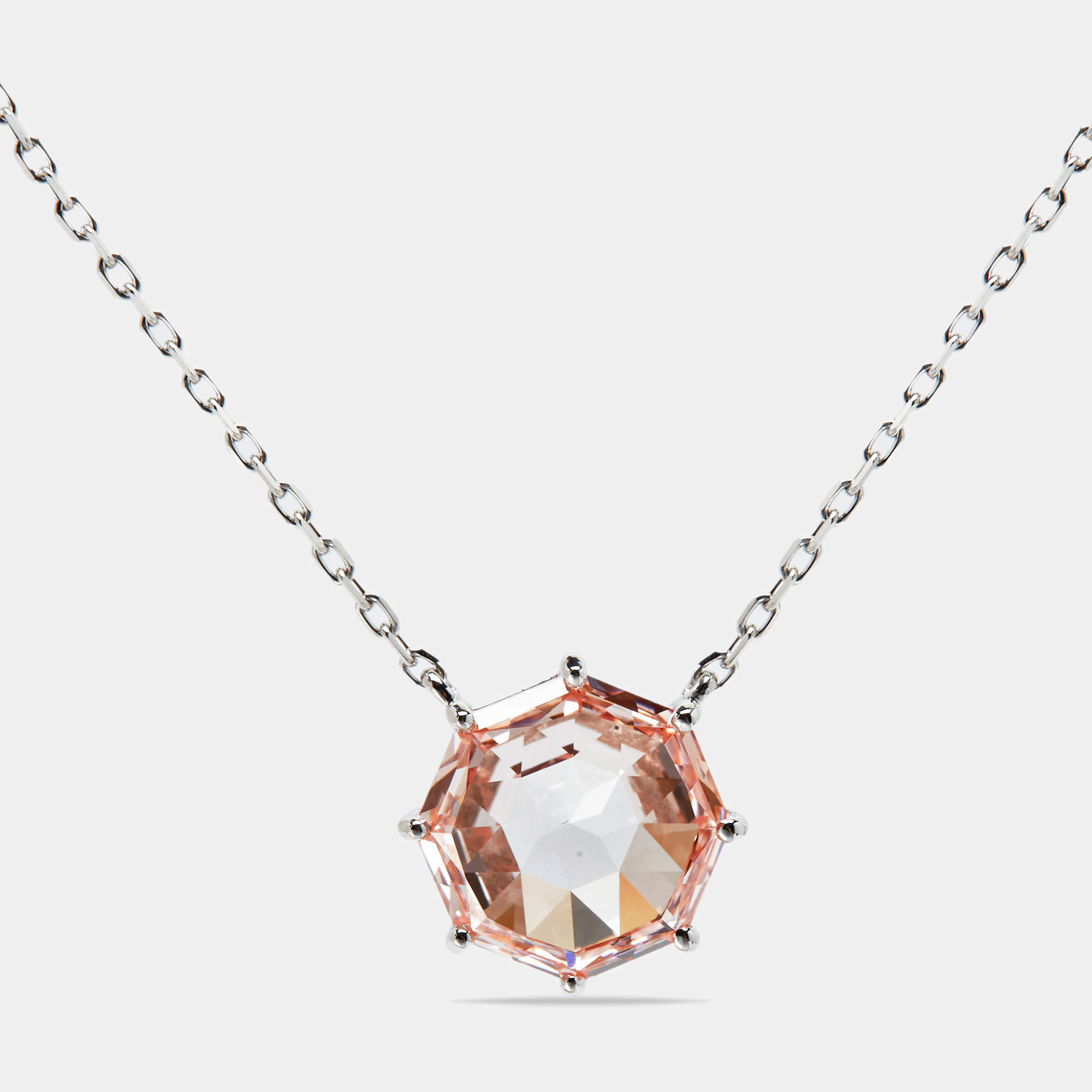 6.00 cts Pink Octagonal Step Cut 18k White Gold Chain Necklace