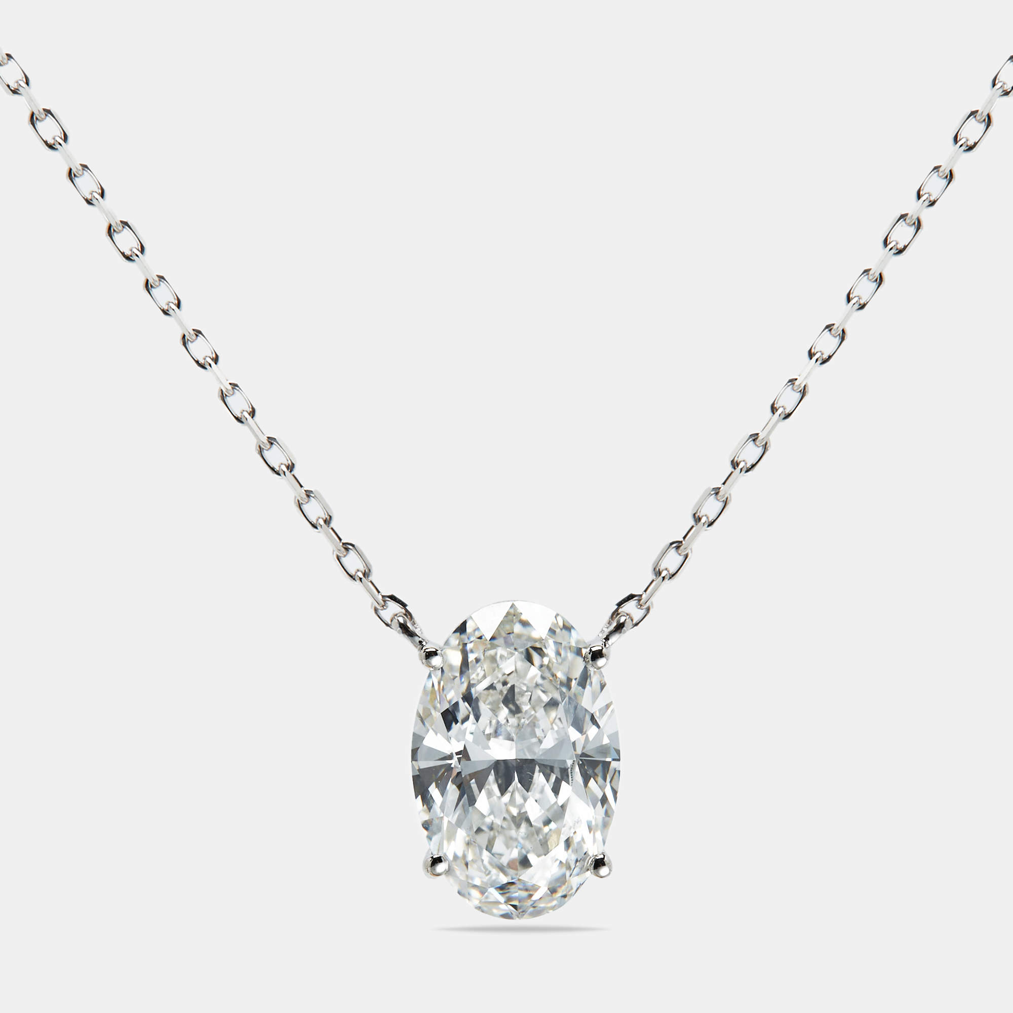 5.00 cts Oval Brilliant Lab Grown Diamond 18k White Gold Chain Necklace