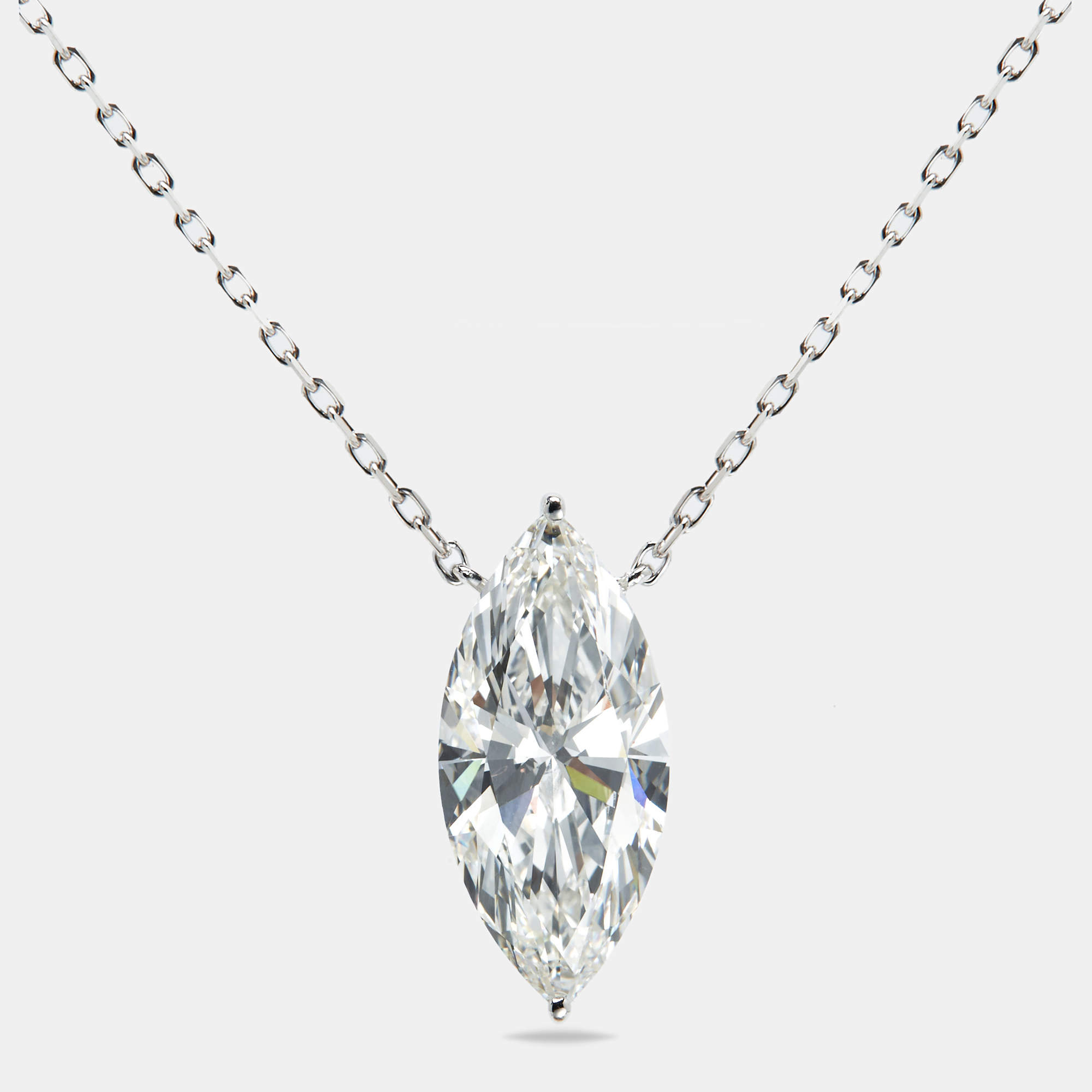 Pre Owned 7.00 cts Marquise Briliant Lab Grown Diamond 18k White Gold Chain Necklace