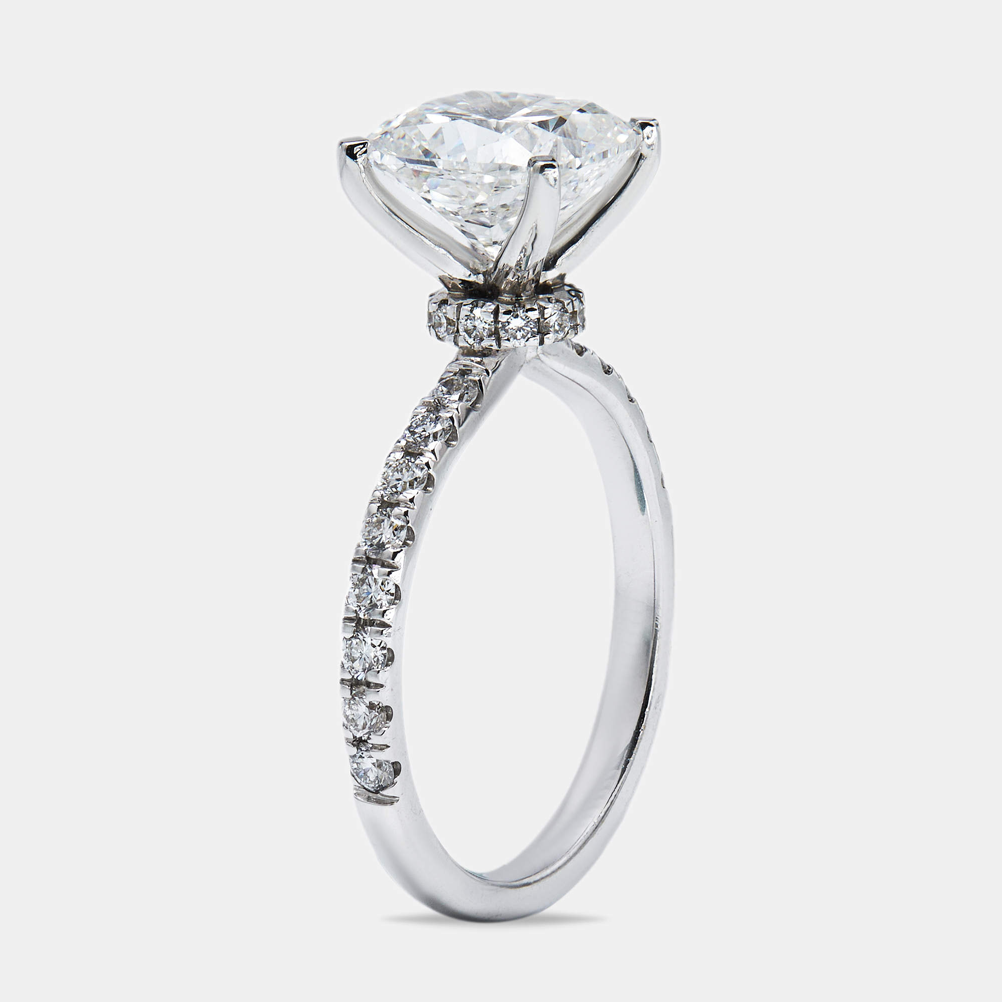 3.50 cts Cushion Round Cut 18k White Gold Lab Grown Diamonds Ring Size 52