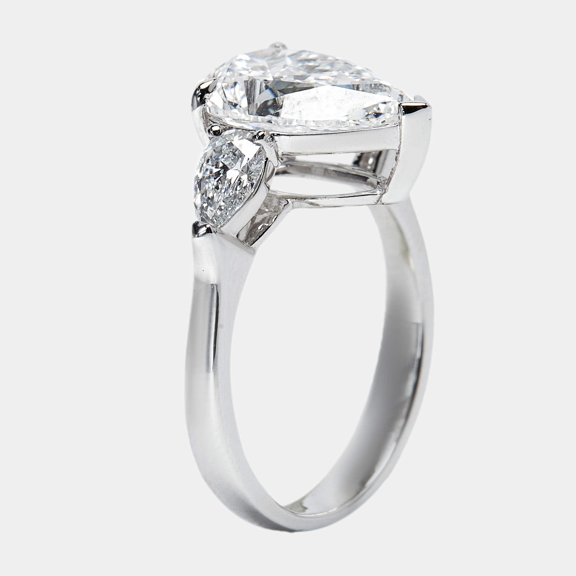 3.50 cts Pear Brilliant Lab Grown Diamond 18k White Gold Ring Size 52
