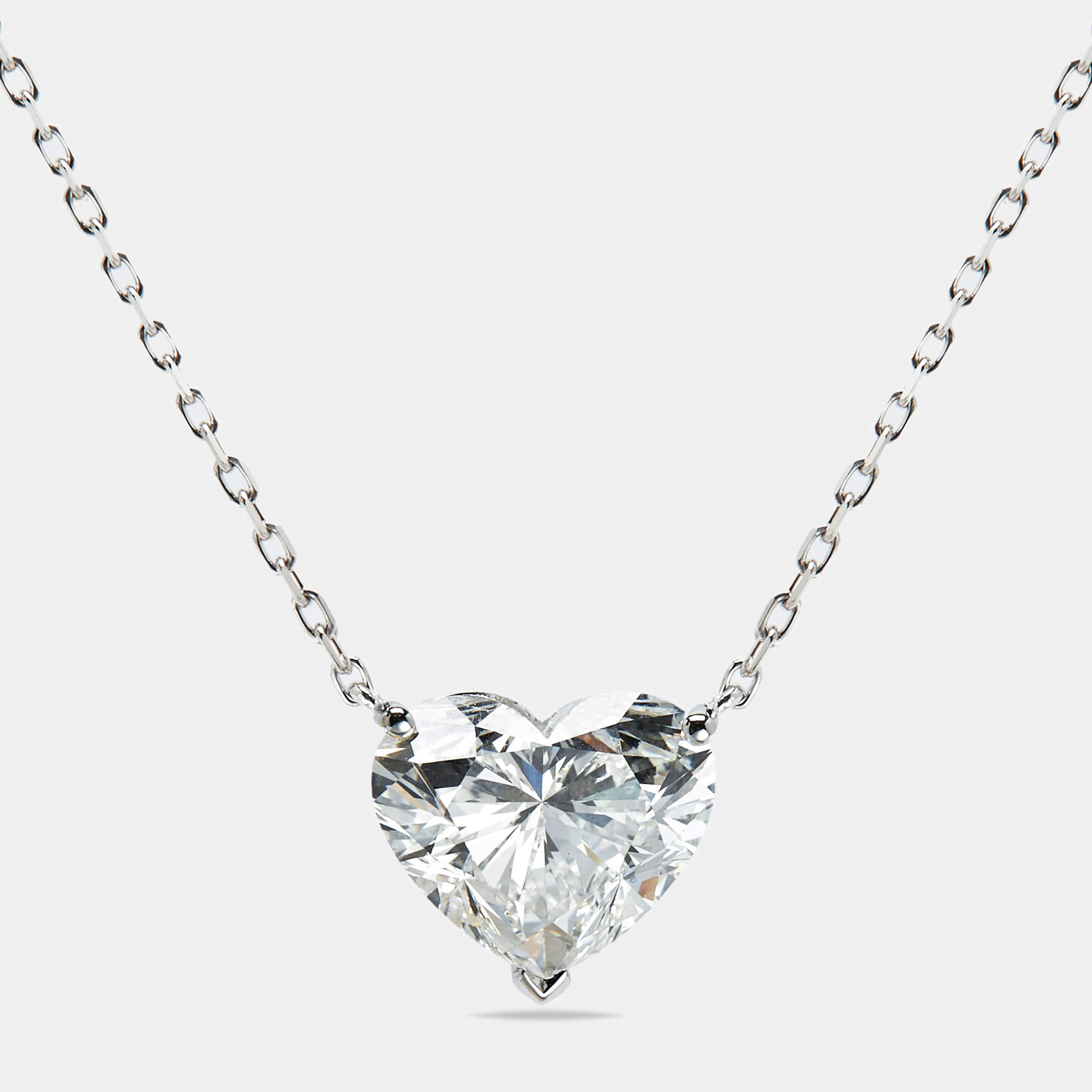 3.00 cts Heart Briliant Lab Grown Diamond 18k White Gold Chain Necklace