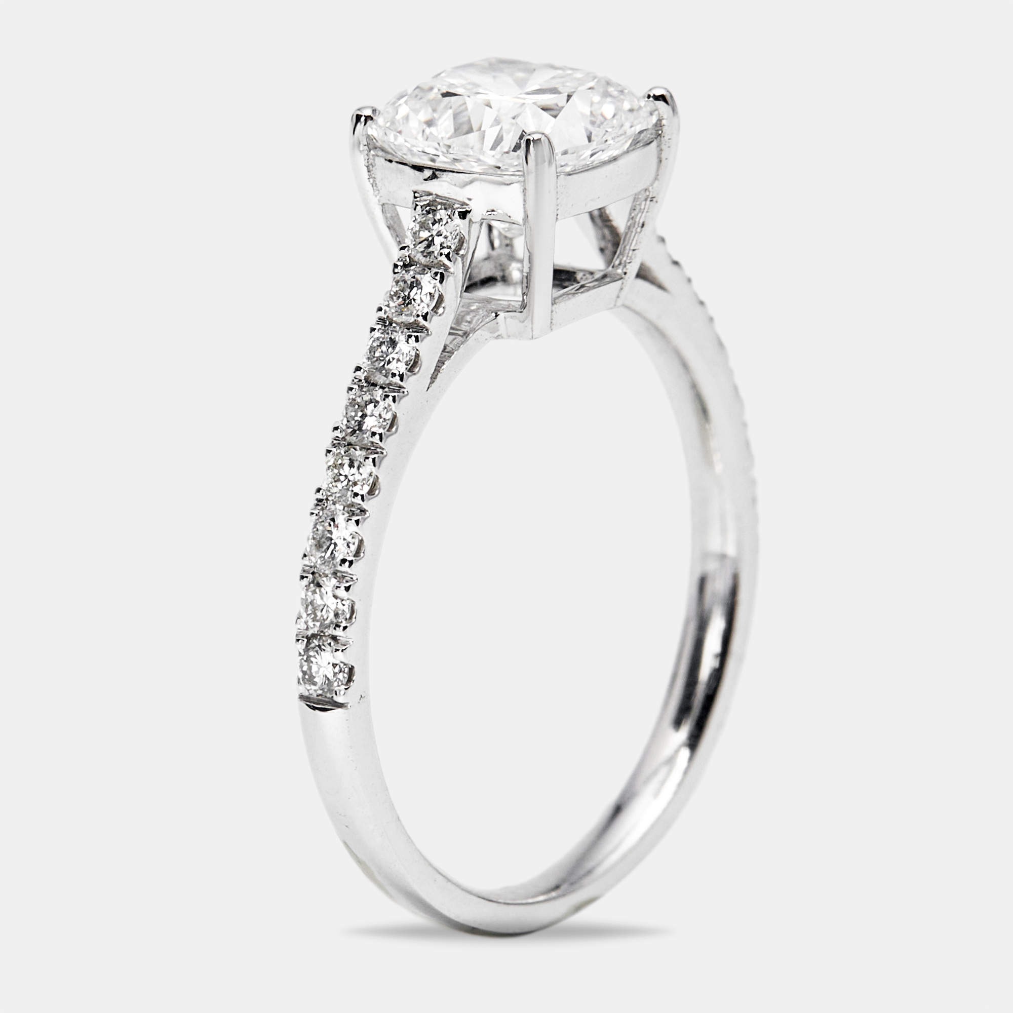 1.85 cts Cushion Cut and Round Lab Grown Diamond 18k White Gold Ring Size 51