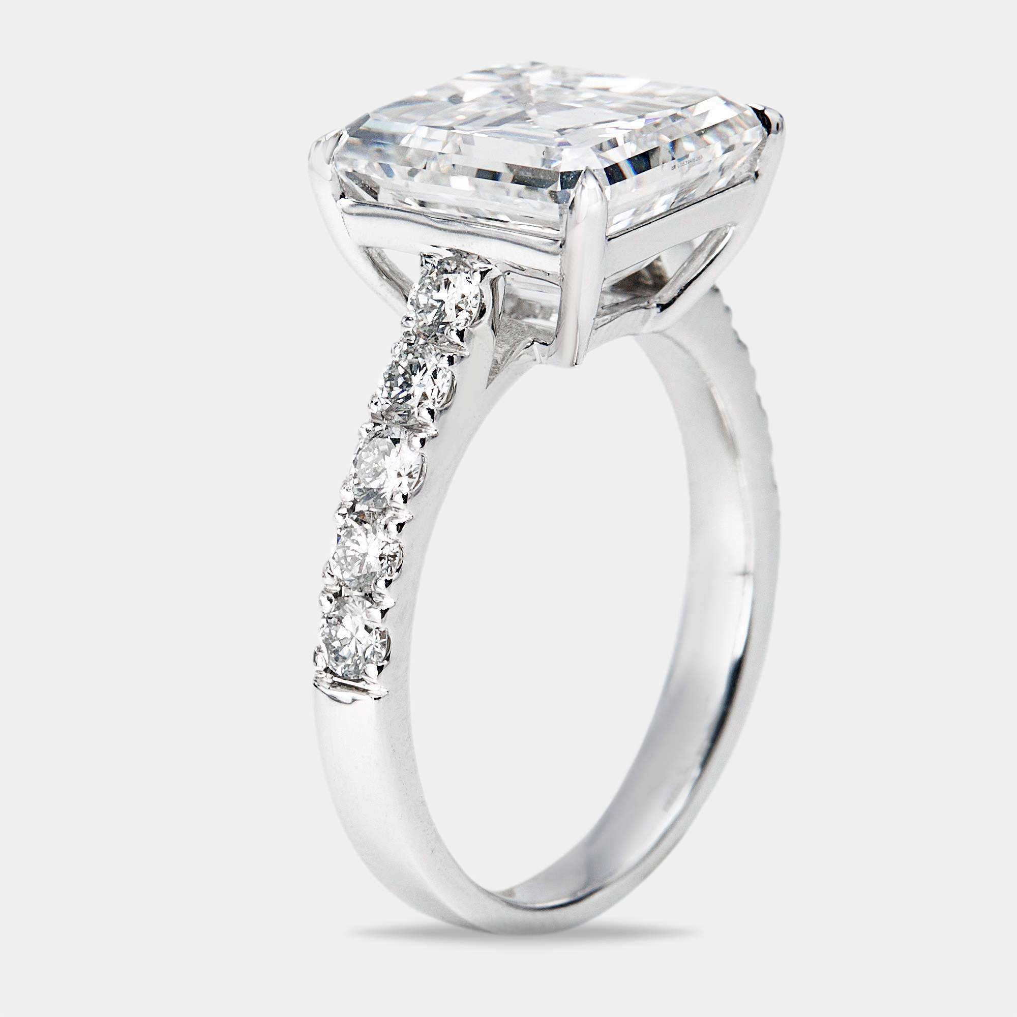 5.50 cts Asscher and Round Lab Grown Diamond 18k White Gold Ring Size 51
