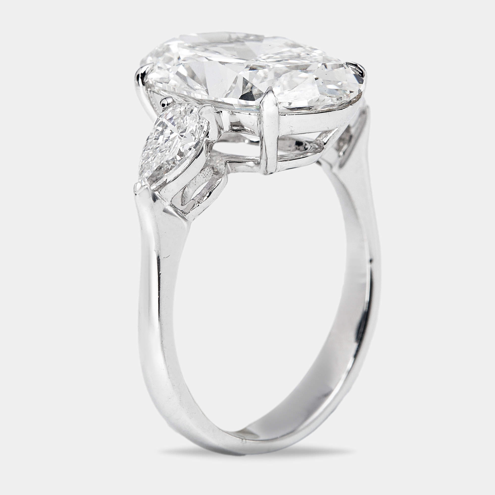 5.75 cts Oval and Pear Lab Grown Diamond 18k White Gold Ring Size 52