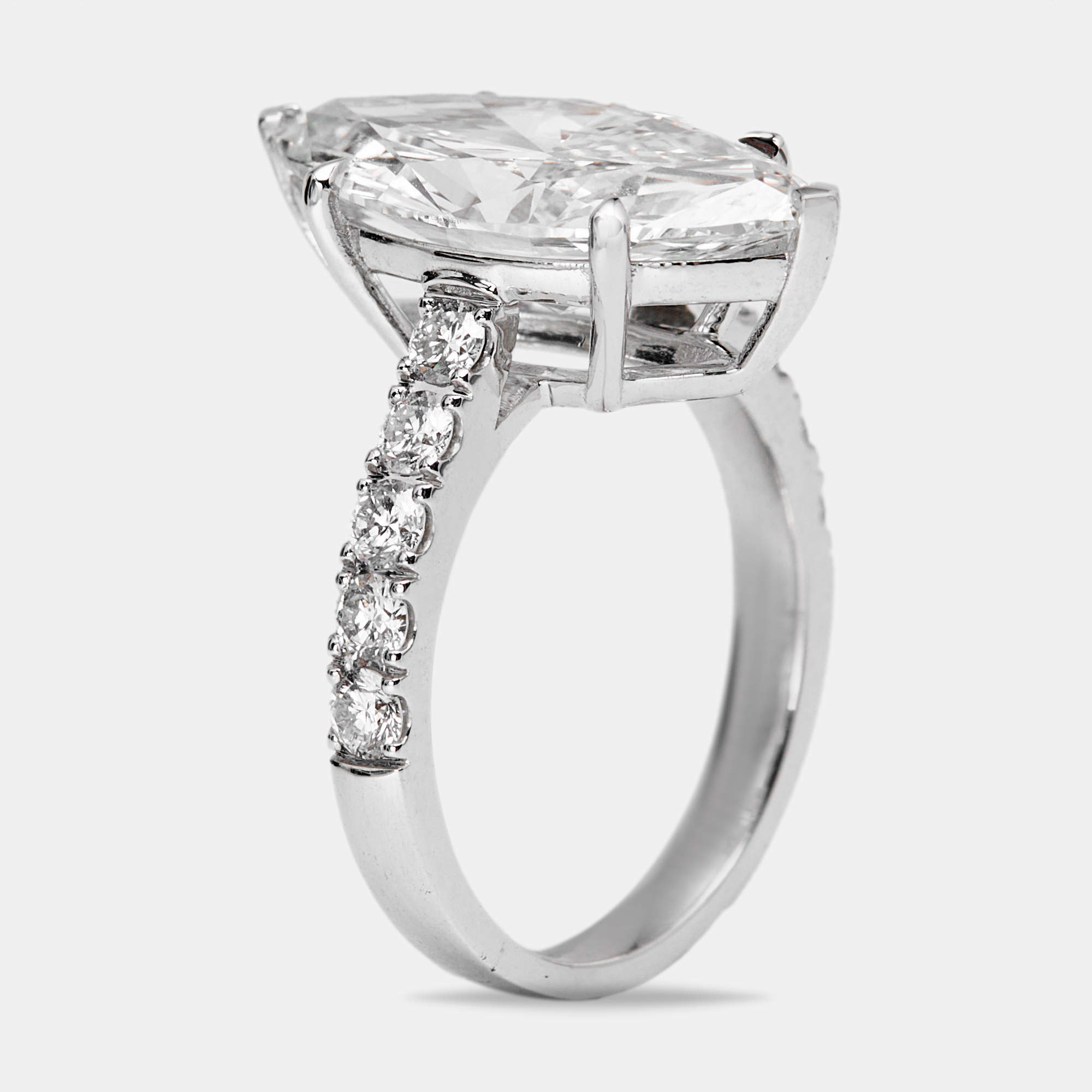 5.60 cts Marquise and Round Lab Grown Diamond 18k White Gold Ring Size 52
