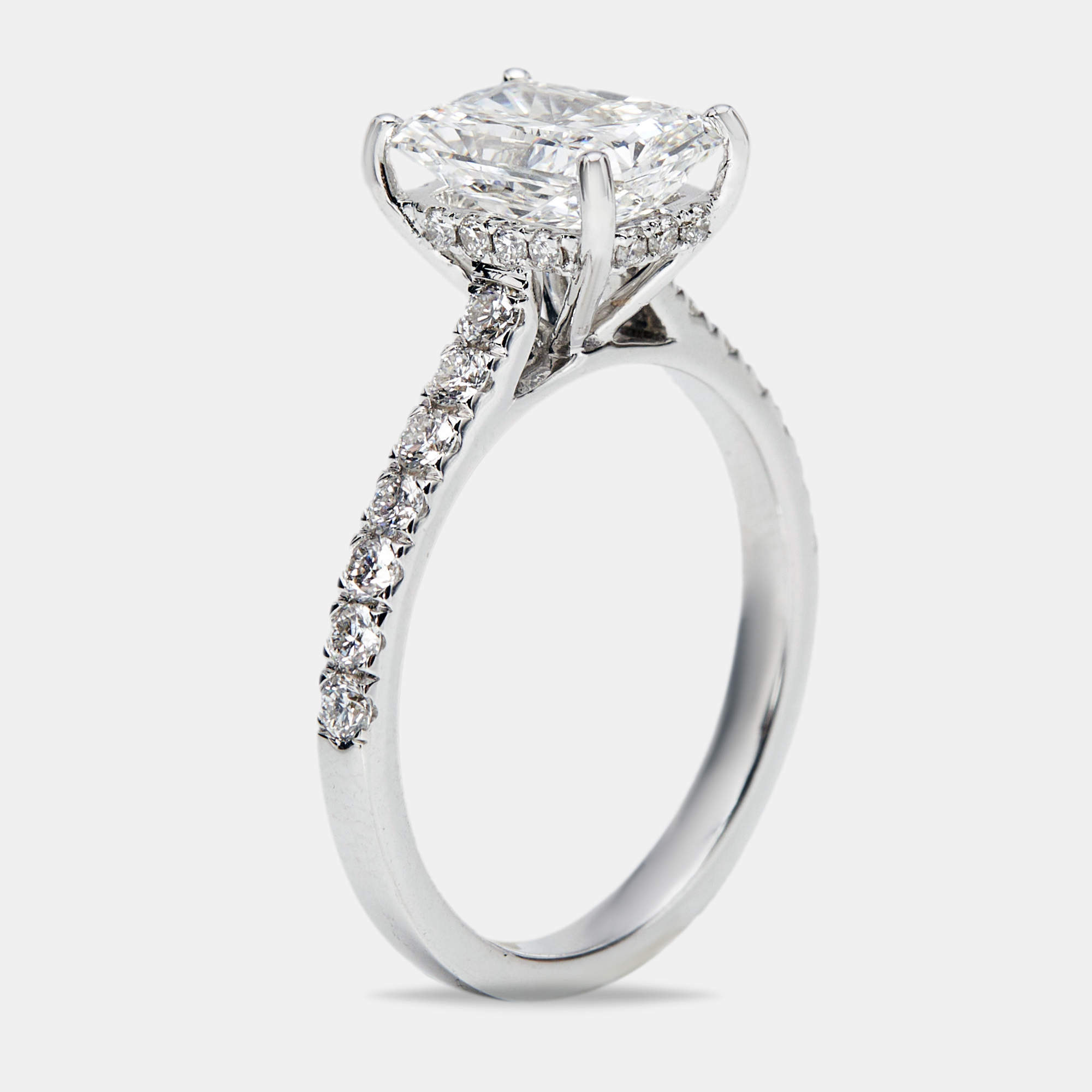 2.50 cts Radiant Cut and Round Lab Grown Diamond 18k White Gold Ring Size 53