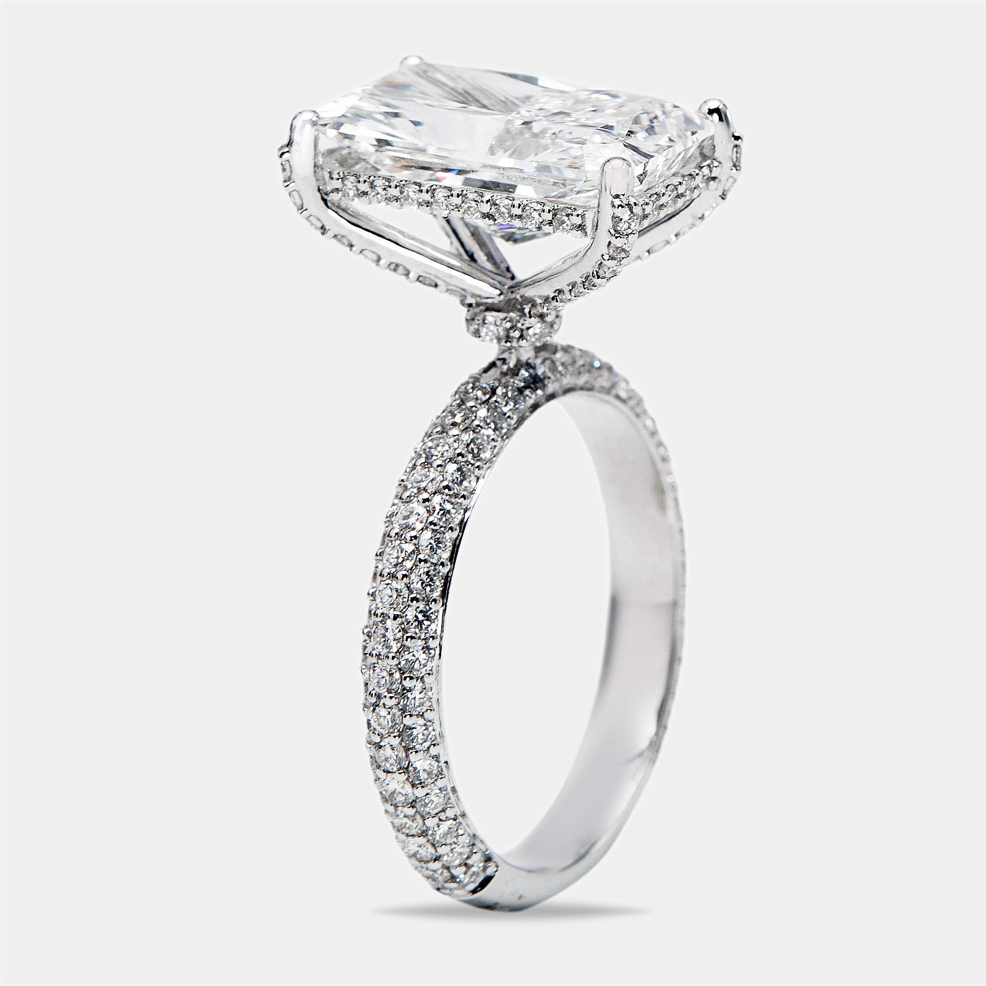 6.20 cts Radiant and Round Lab Grown Diamond 18k White Gold Ring Size 53