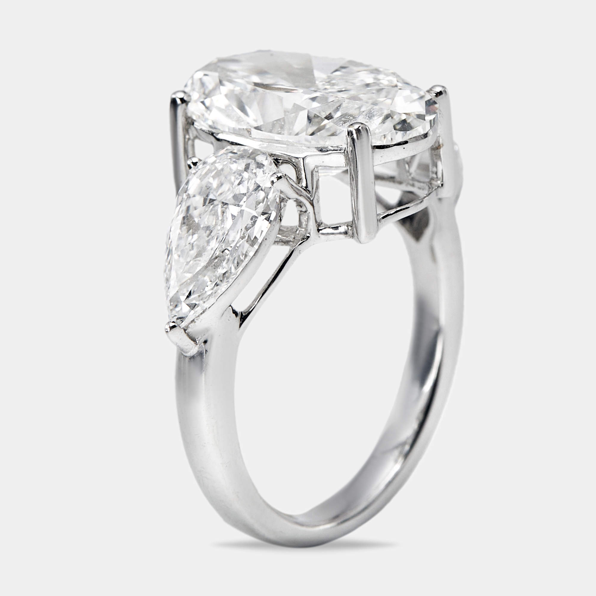 7.45 cts Oval and Pear Lab Grown Diamond 18k White Gold Ring Size 53