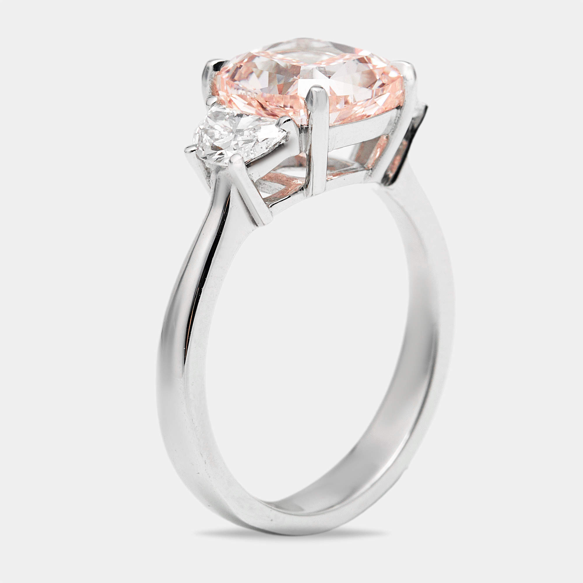 Pre Owned 3.50 cts Pink Cushion and Baguette Lab Grown Diamond 18k White Gold Ring Size 51