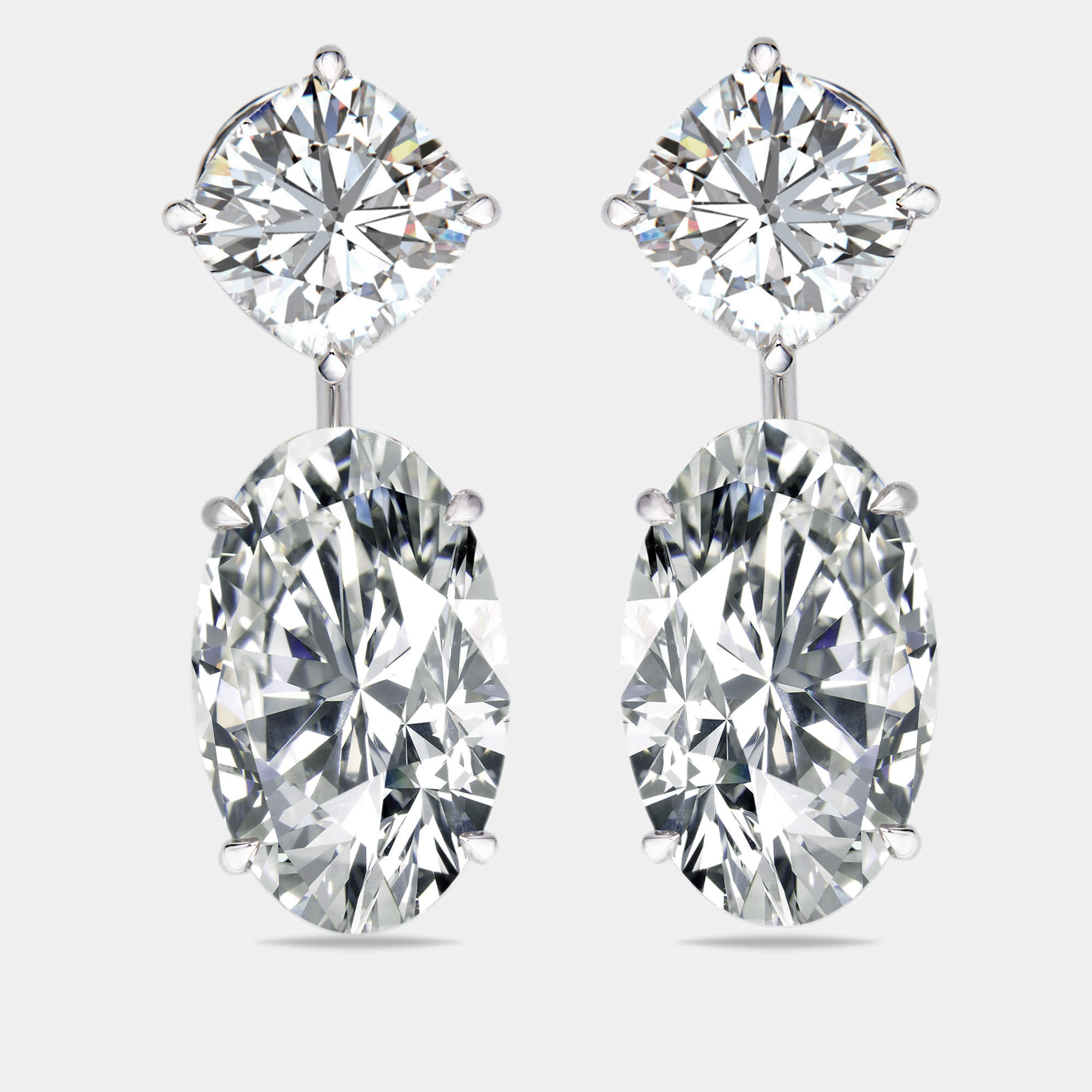 20.05 cts Oval and Cushion Lab Grown Diamond 18k White Gold Earrings