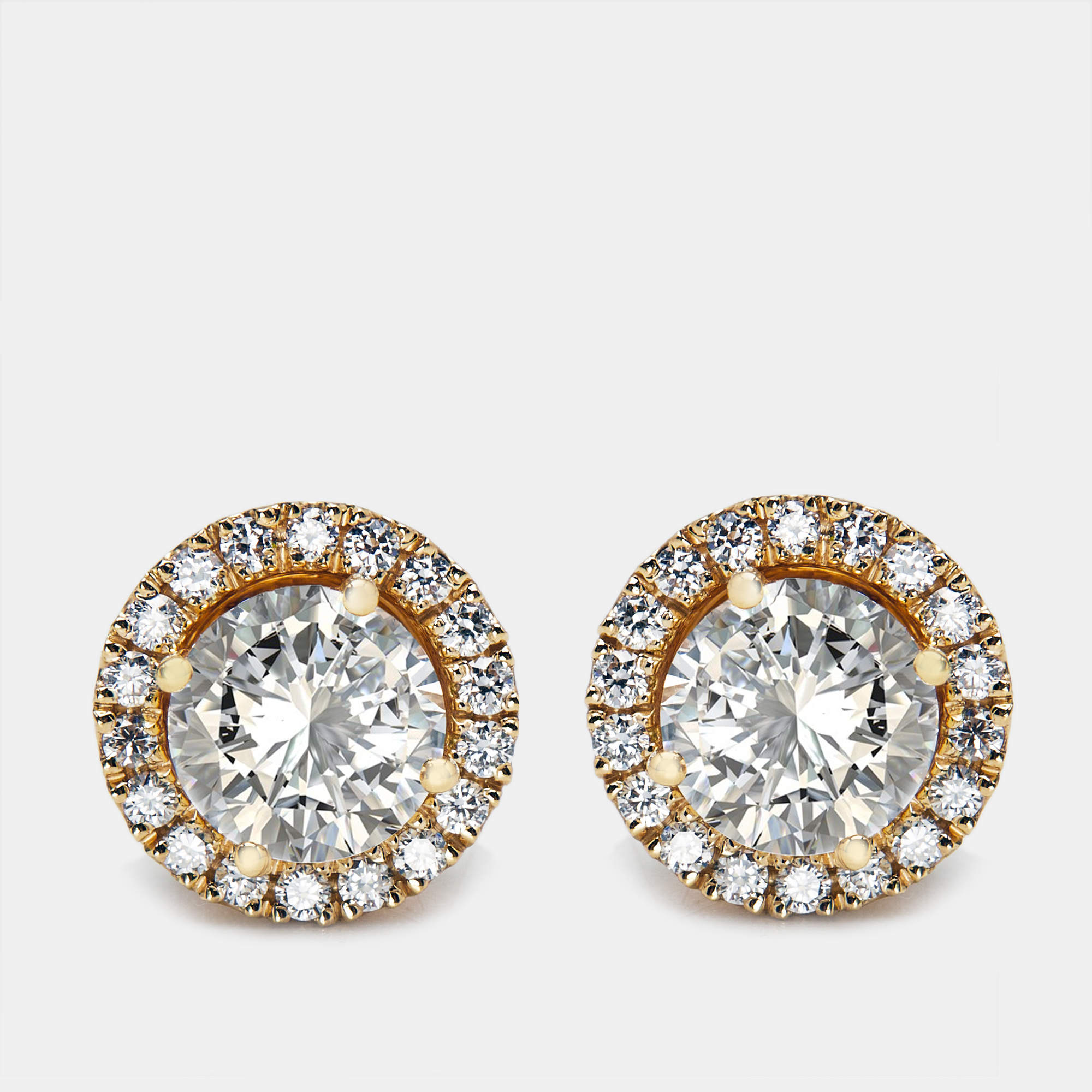2.50 cts Round Brilliant Lab Grown Diamond 18k Yellow Gold Earrings