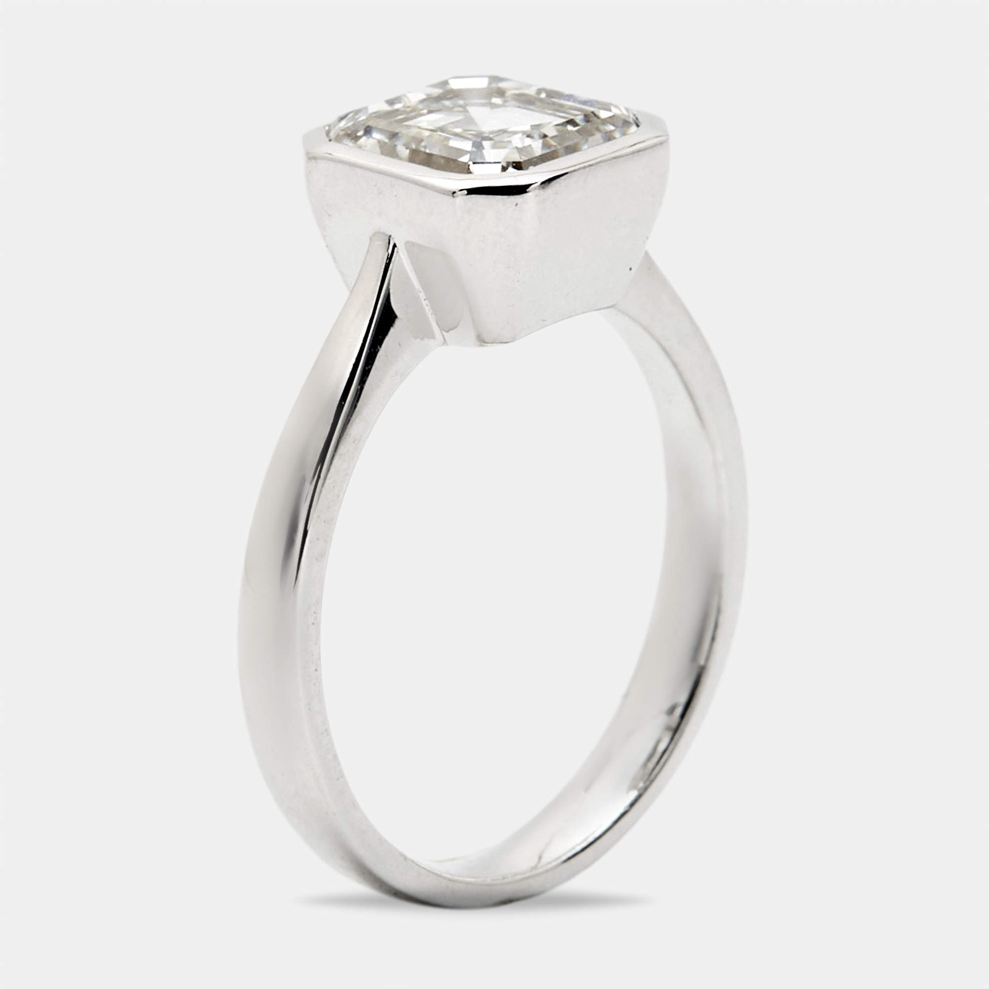 3.00 cts Asscher Cut Lab Grown Diamond 18k White Gold Ring Size 52