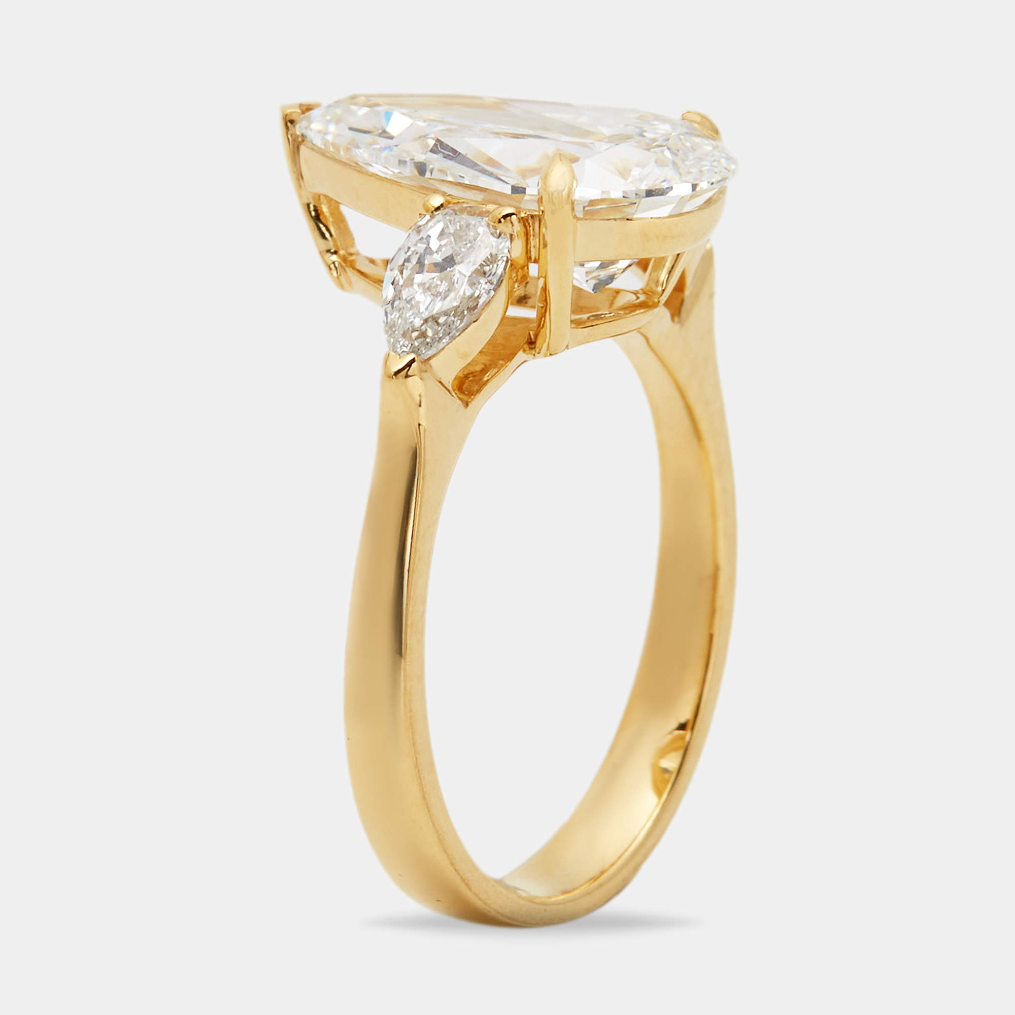 3.80 cts Pear Brilliant Lab Grown Diamond 18k Yellow Gold Ring Size 52