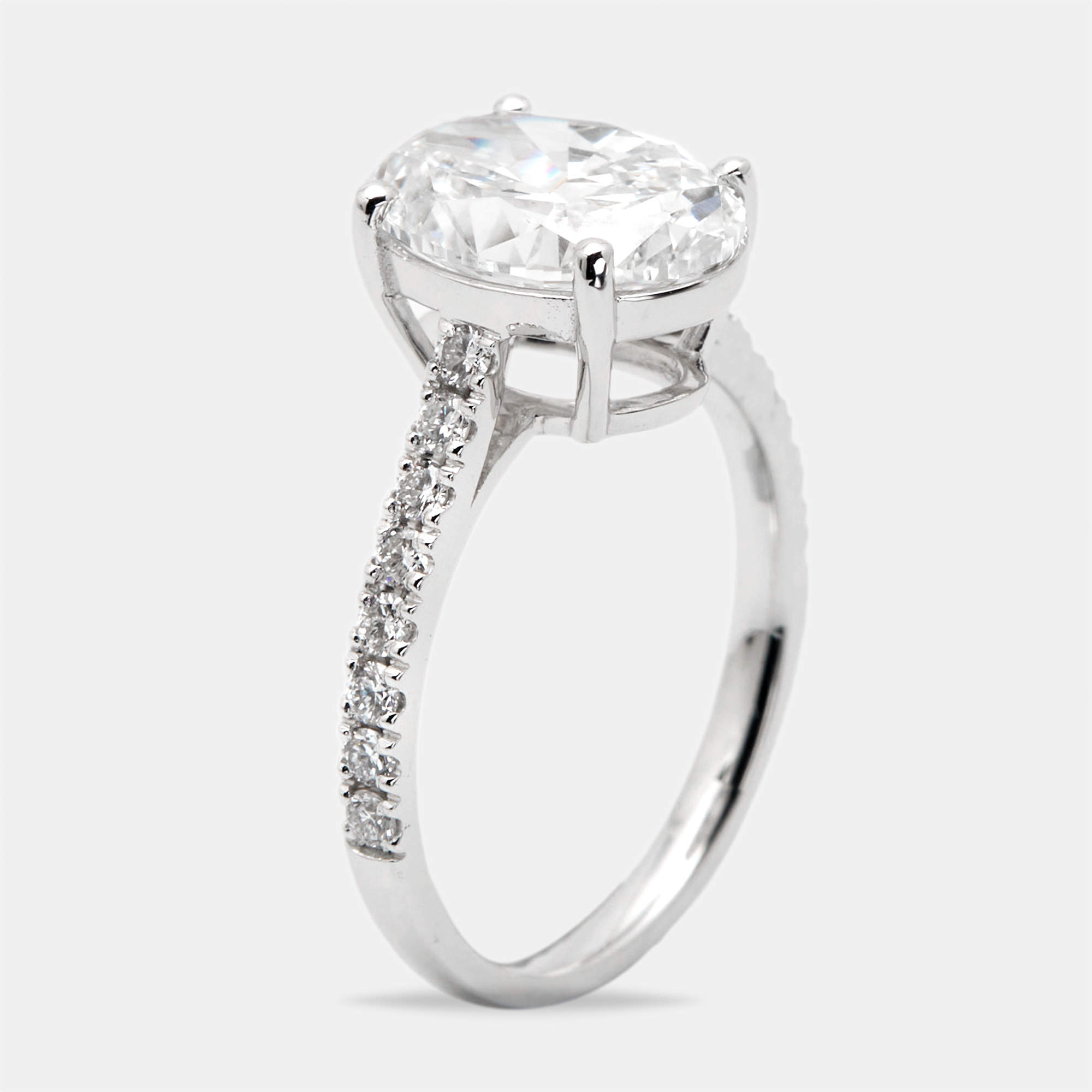 3.30 cts Oval and Round Lab Grown Diamond 18k White Gold Ring Size 52