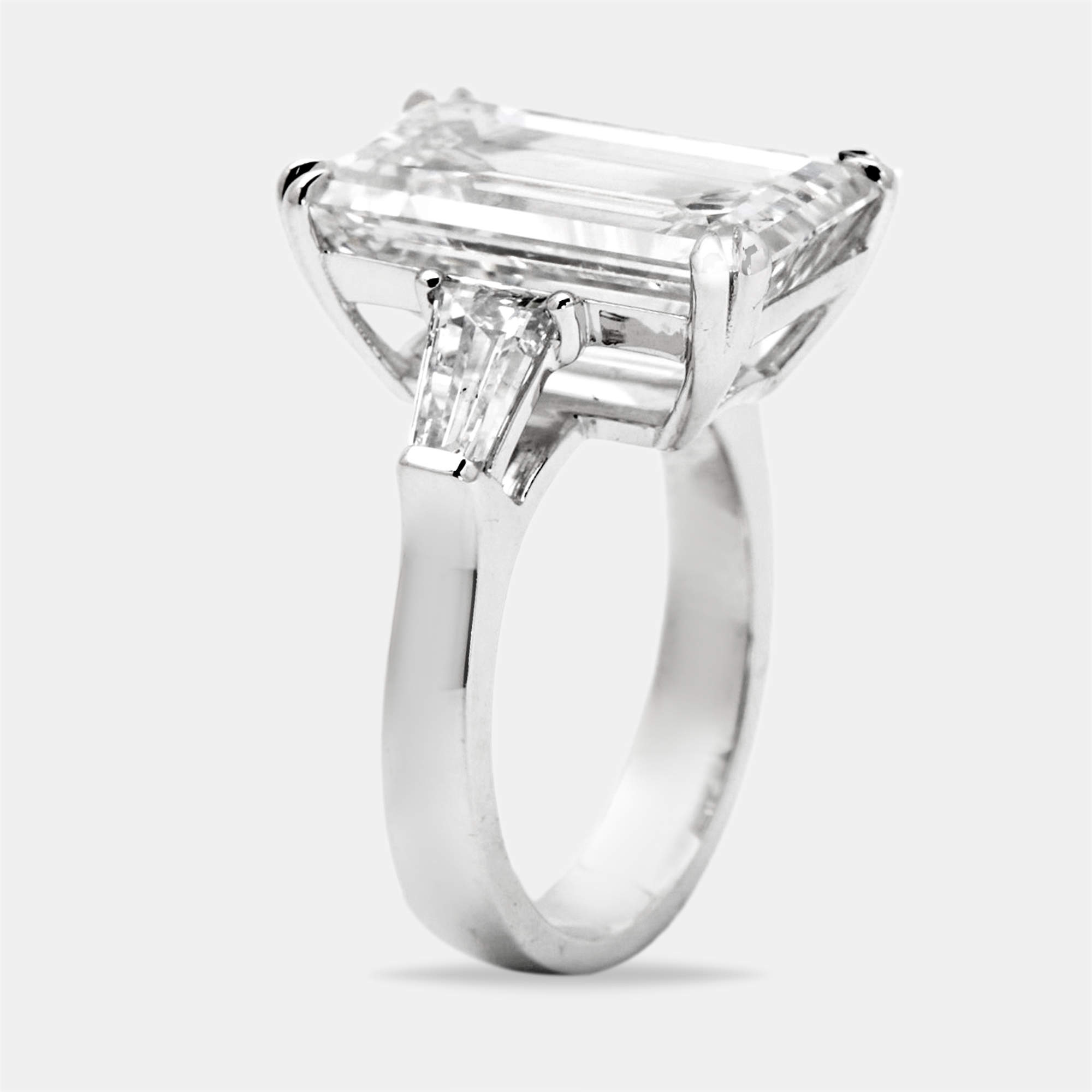 10.50 cts Emerald Cut and Tapper Lab Grown Diamond 18k White Gold Ring Size 52